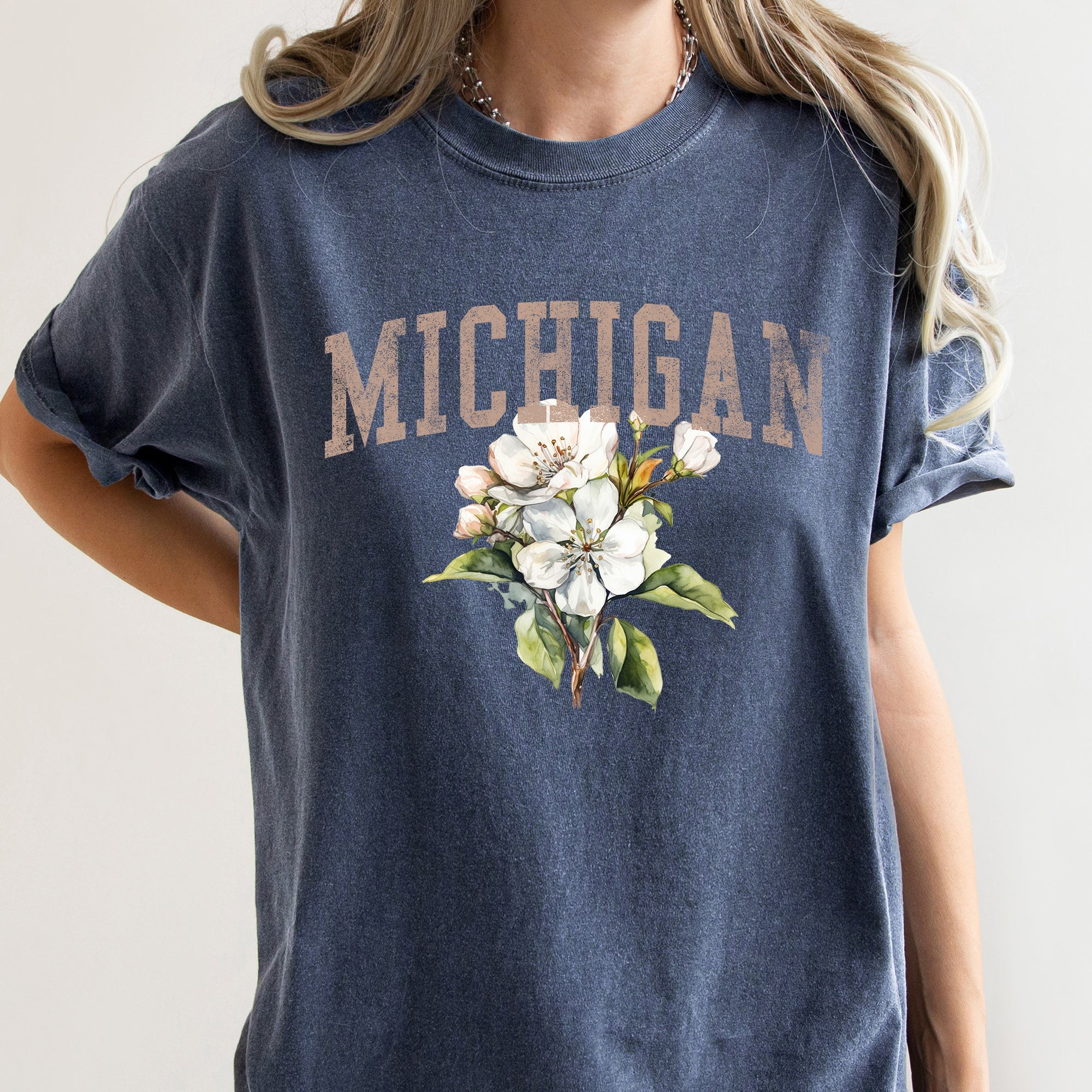Michigan State Flower Vintage Script Emblem Florals Spartan Pride Crest Edition Comfort Colors Tee