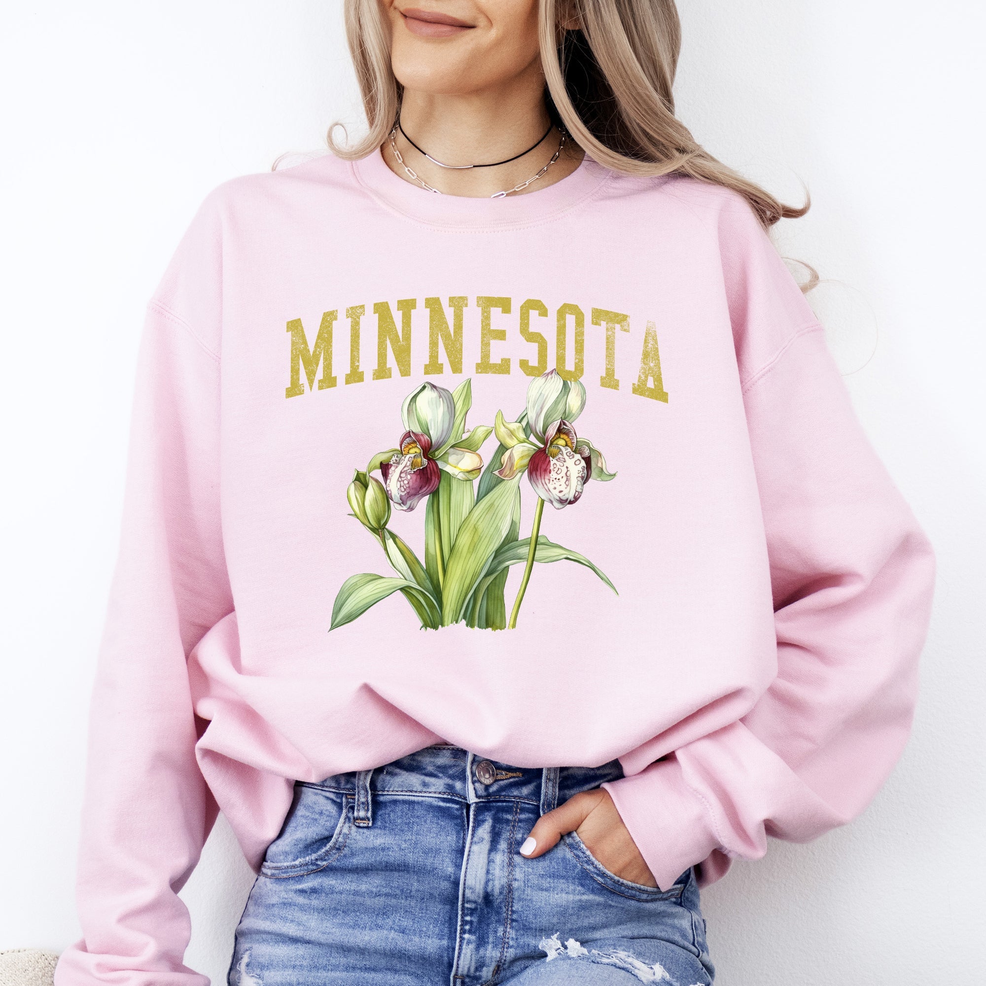 Minnesota State Flower Botanical Illustration Emblem Artwork For State Lovers Sweatshirt
