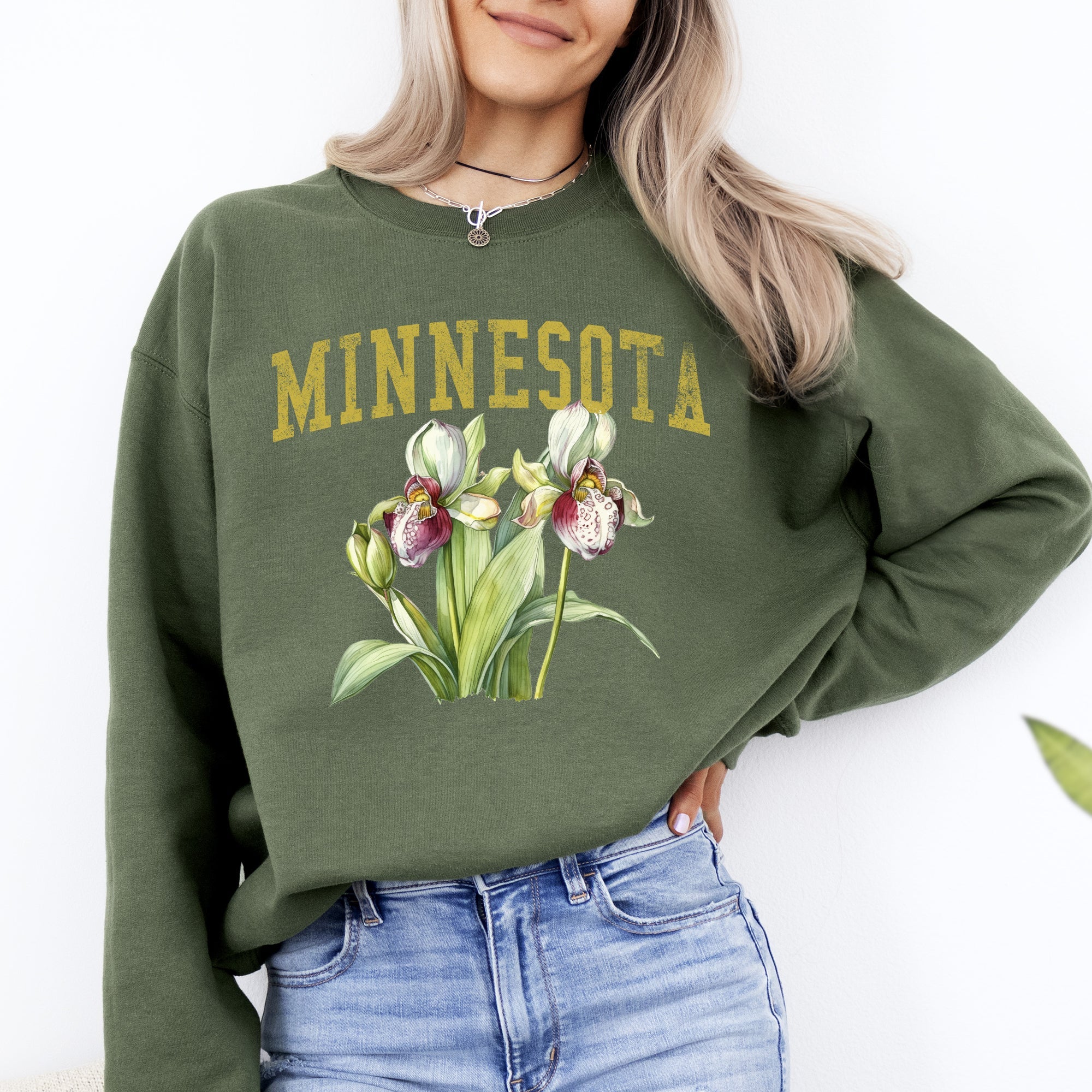 Minnesota State Flower Botanical Illustration Emblem Artwork For State Lovers Sweatshirt