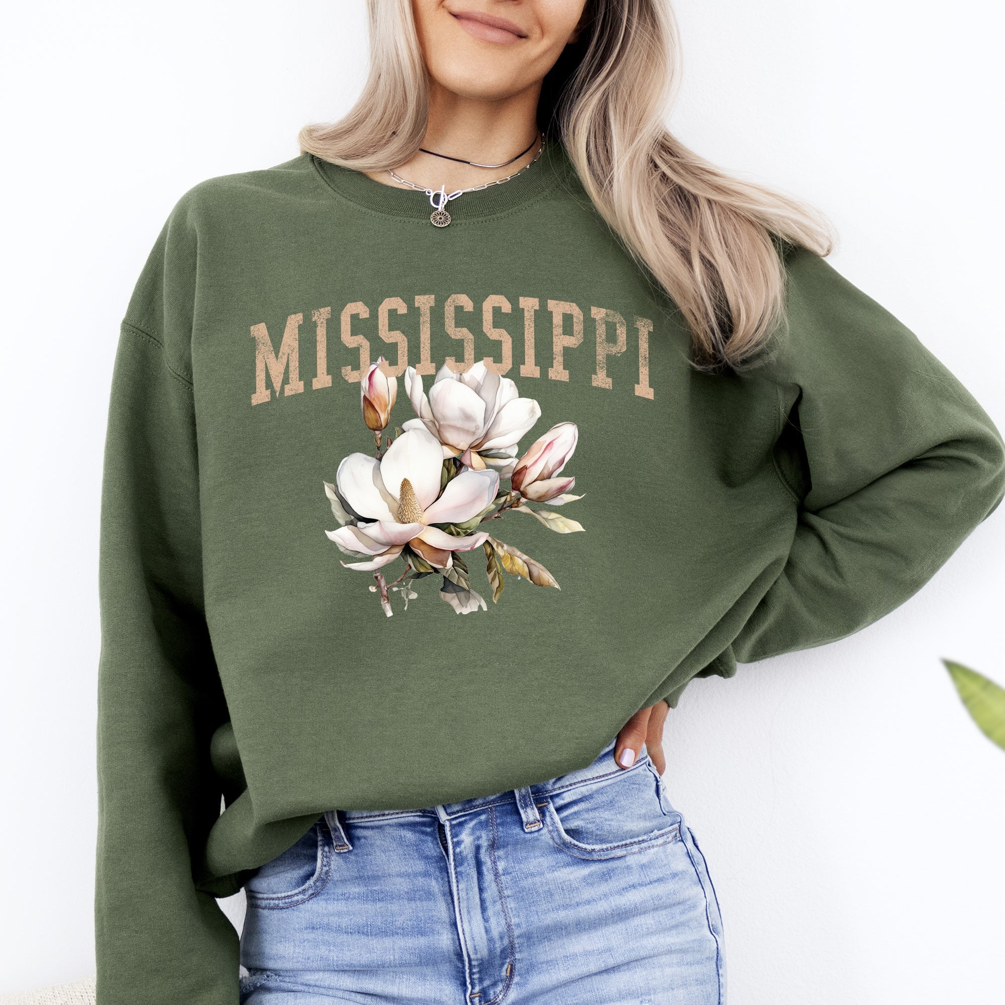 Mississippi State Flower Vintage Script Garden State Pride Heritage Collection Graphic Sweatshirt