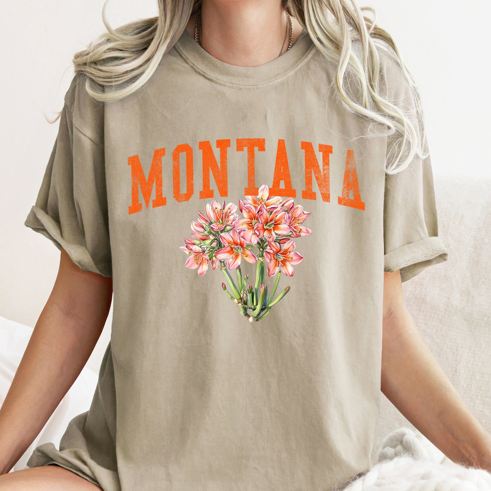 Montana State Flower Vintage Script Emblem Western State Pride Floral Motif Rustic Americana Comfort Colors Tee