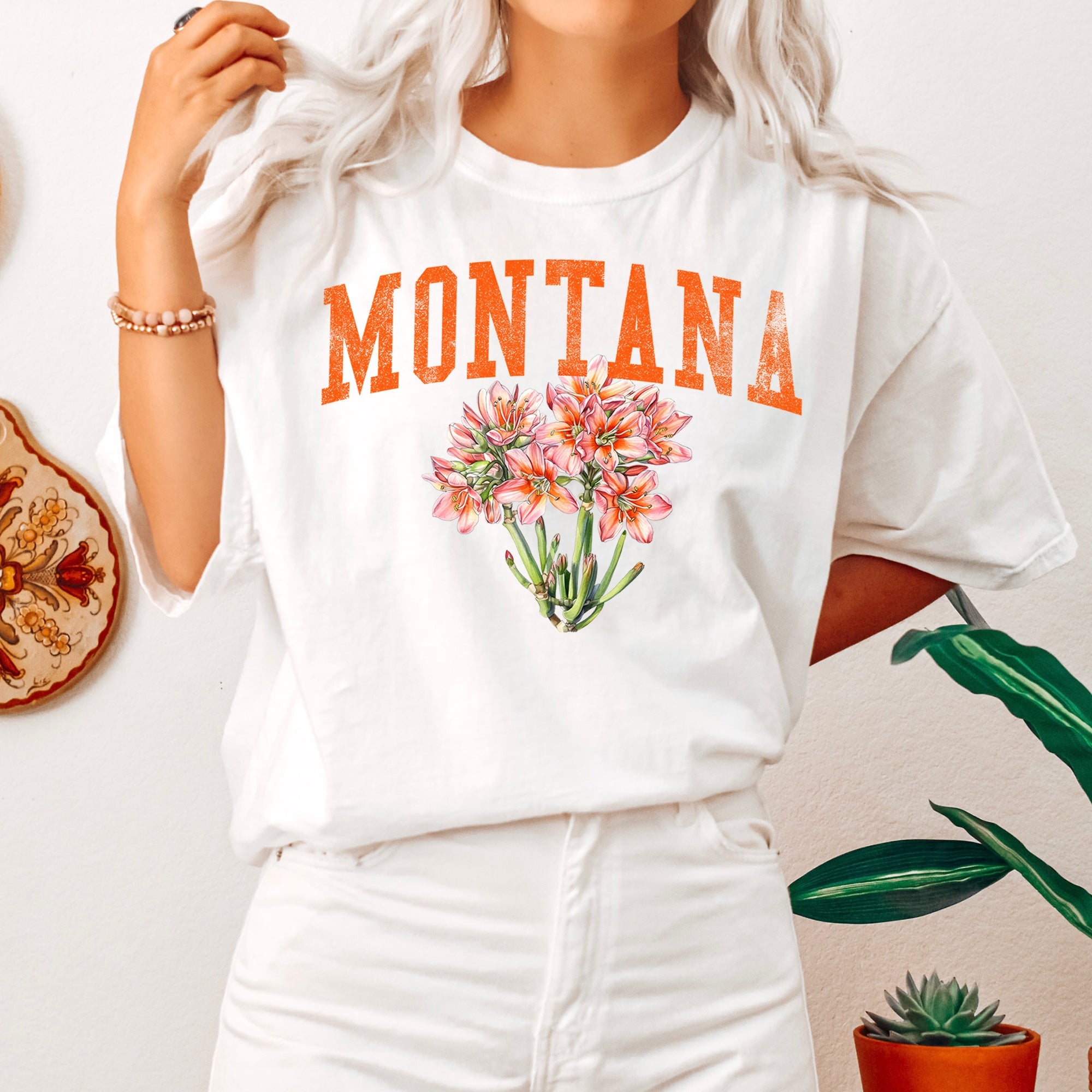 Montana State Flower Vintage Script Emblem Western State Pride Floral Motif Rustic Americana Comfort Colors Tee