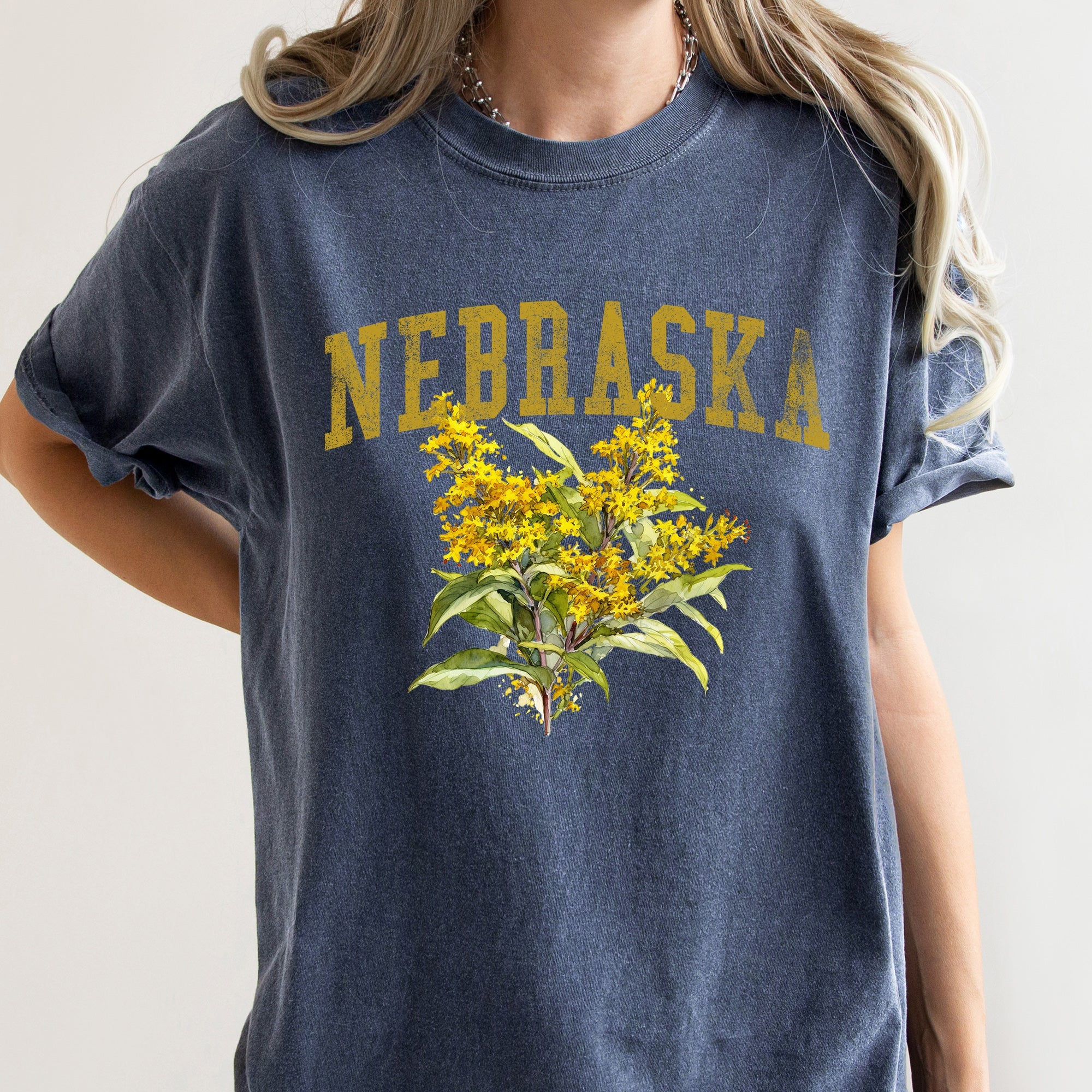Nebraska State Flower Goldenrod Botanical Illustration Vintage Inspired Comfort Colors Tee