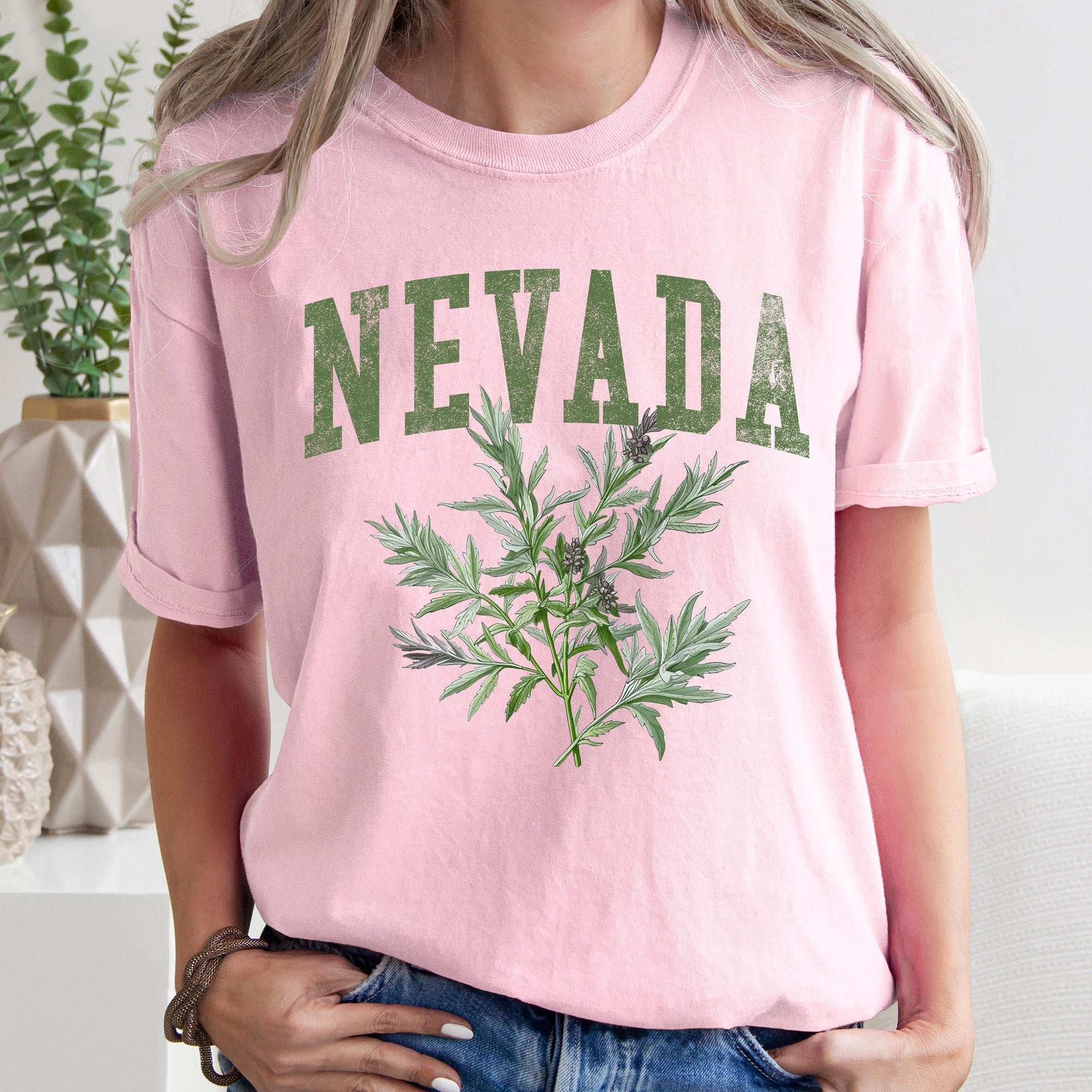 Nevada State Flower Vintage Botanical Crest Emblem Artwork Inspired by State Heritage Comfort Colors Tee