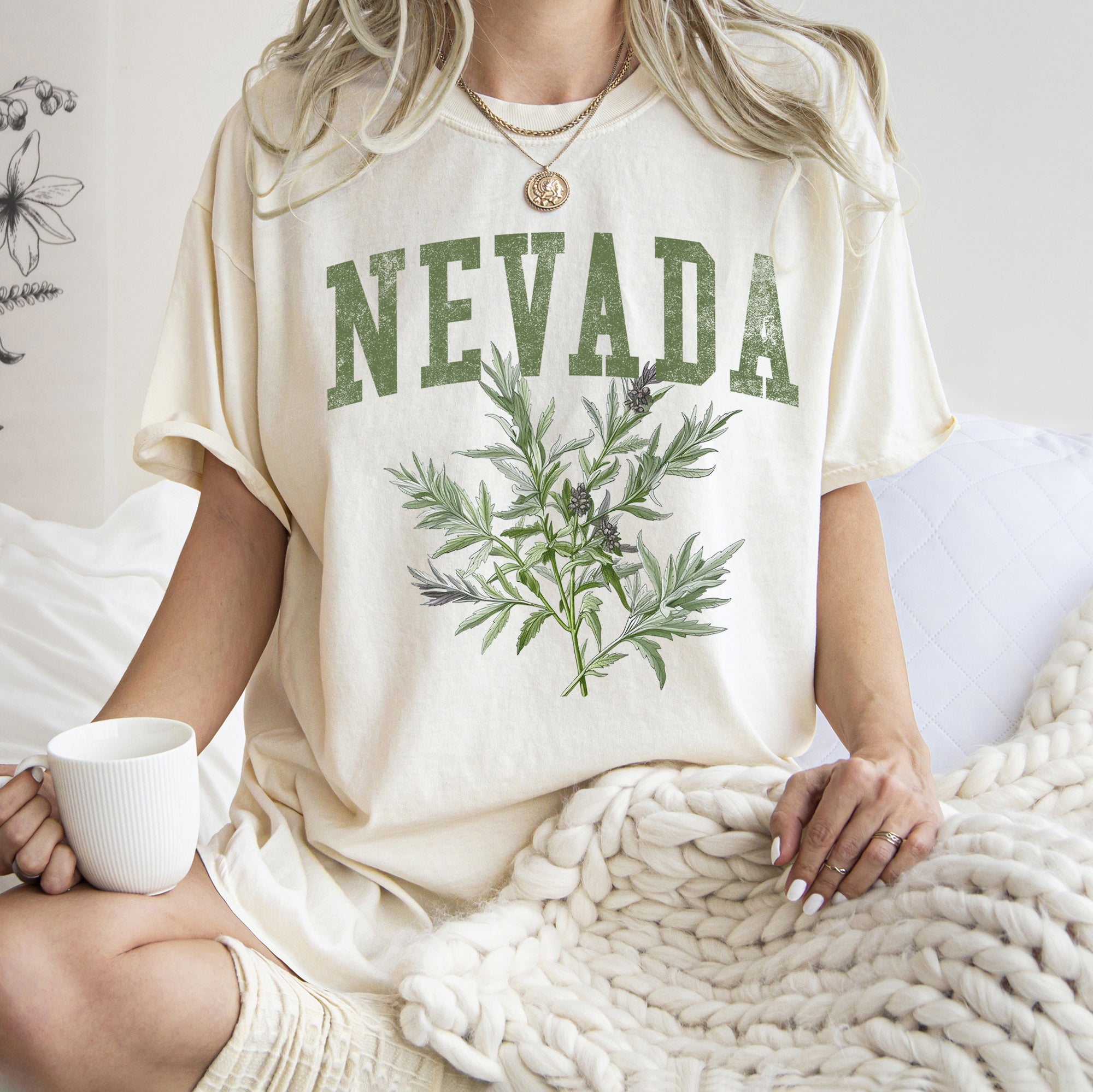 Nevada State Flower Vintage Botanical Crest Emblem Artwork Inspired by State Heritage Comfort Colors Tee