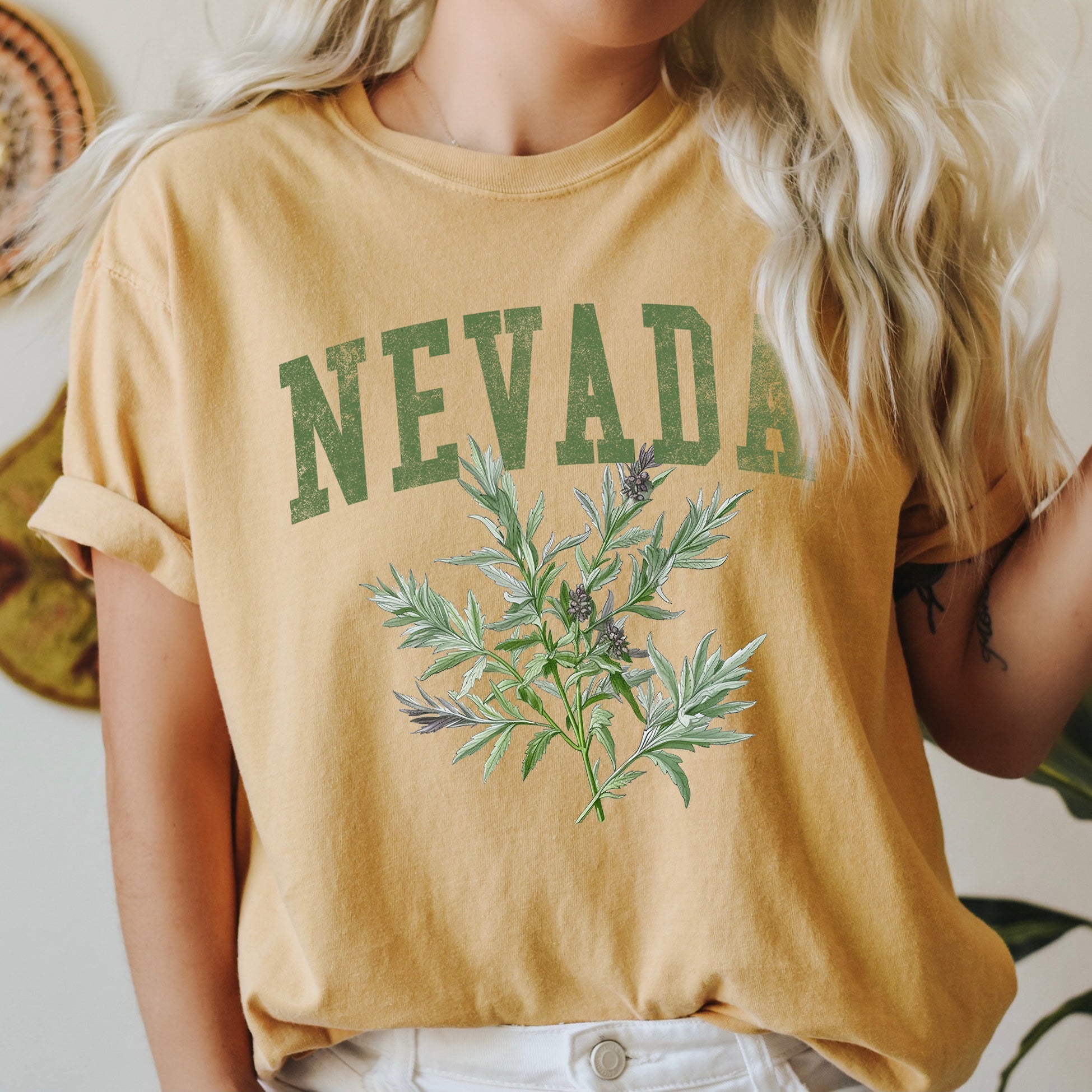 Nevada State Flower Vintage Botanical Crest Emblem Artwork Inspired by State Heritage Comfort Colors Tee