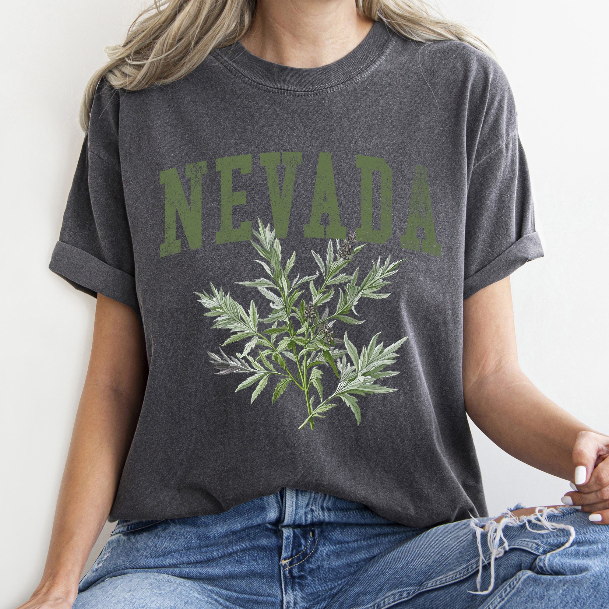 Nevada State Flower Vintage Botanical Crest Emblem Artwork Inspired by State Heritage Comfort Colors Tee