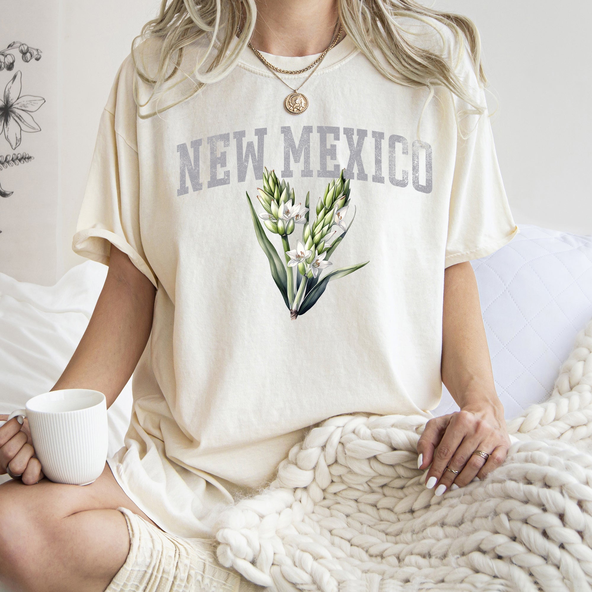 New Mexico State Flower Botanical Illustration Vintage Print Comfort Colors Tee