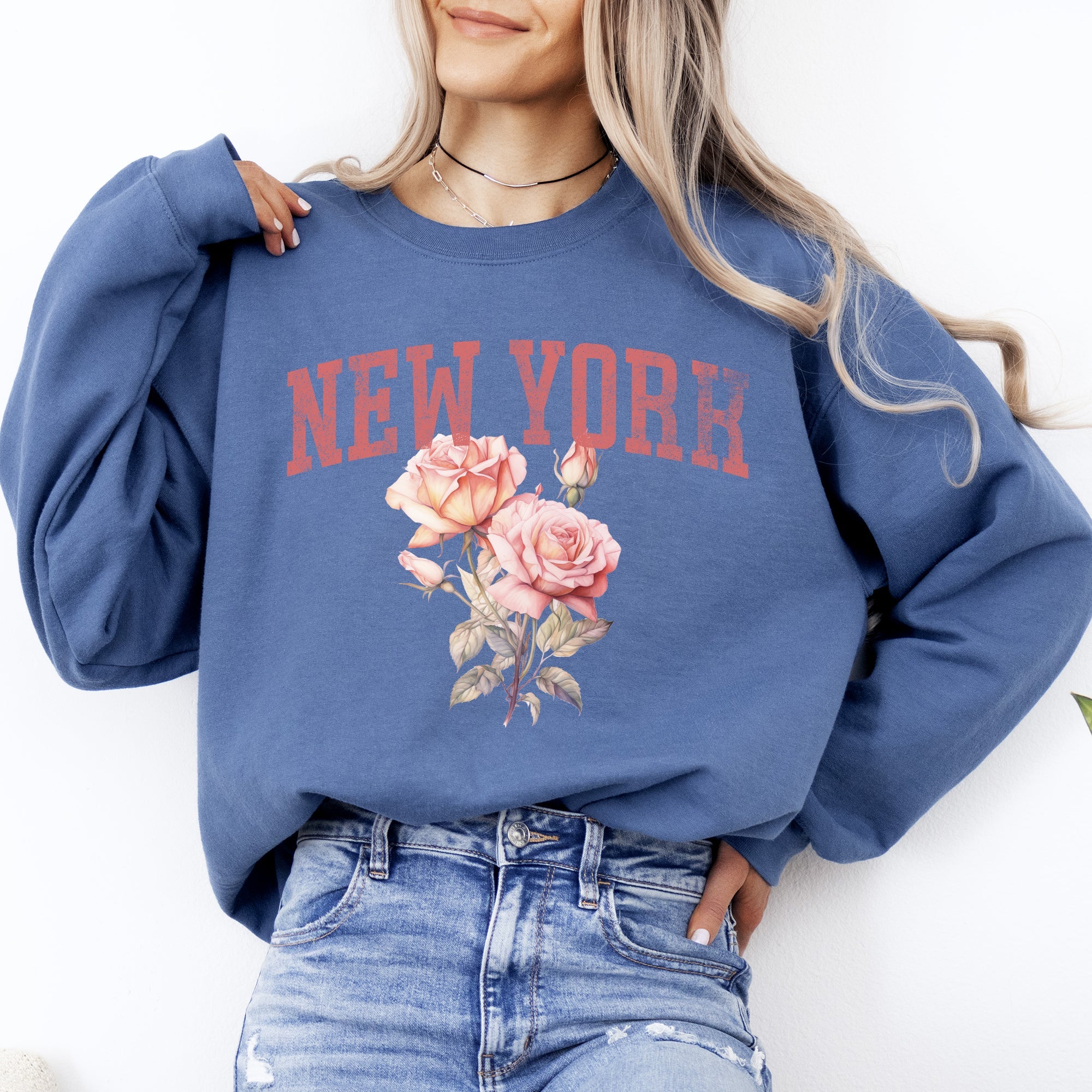 New York State Flower Botanical Motif Vintage Edition Premium Soft Fleece Sweatshirt