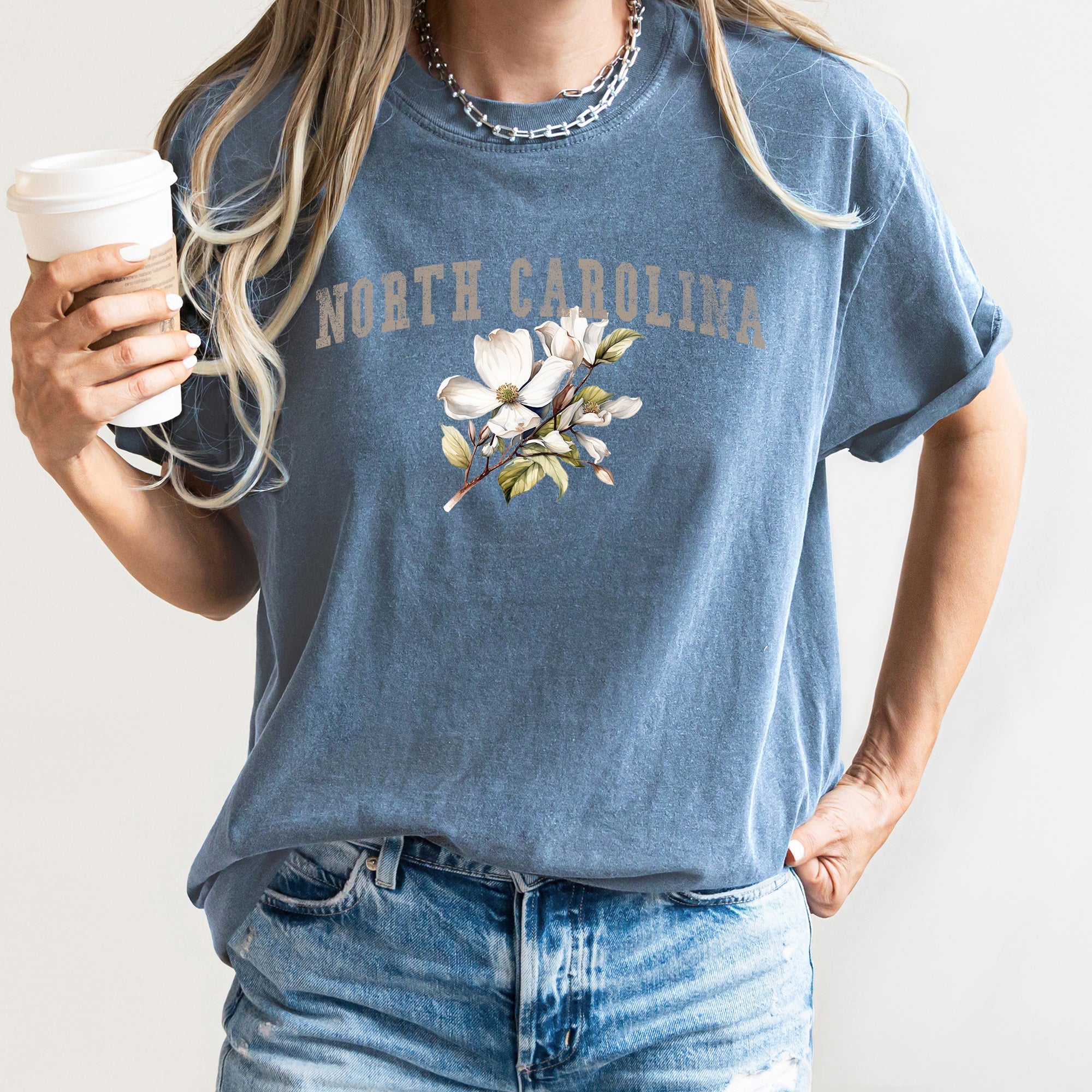 North Carolina State Flower Vintage Botanical Illustration Emblem Artwork Comfort Colors Tee