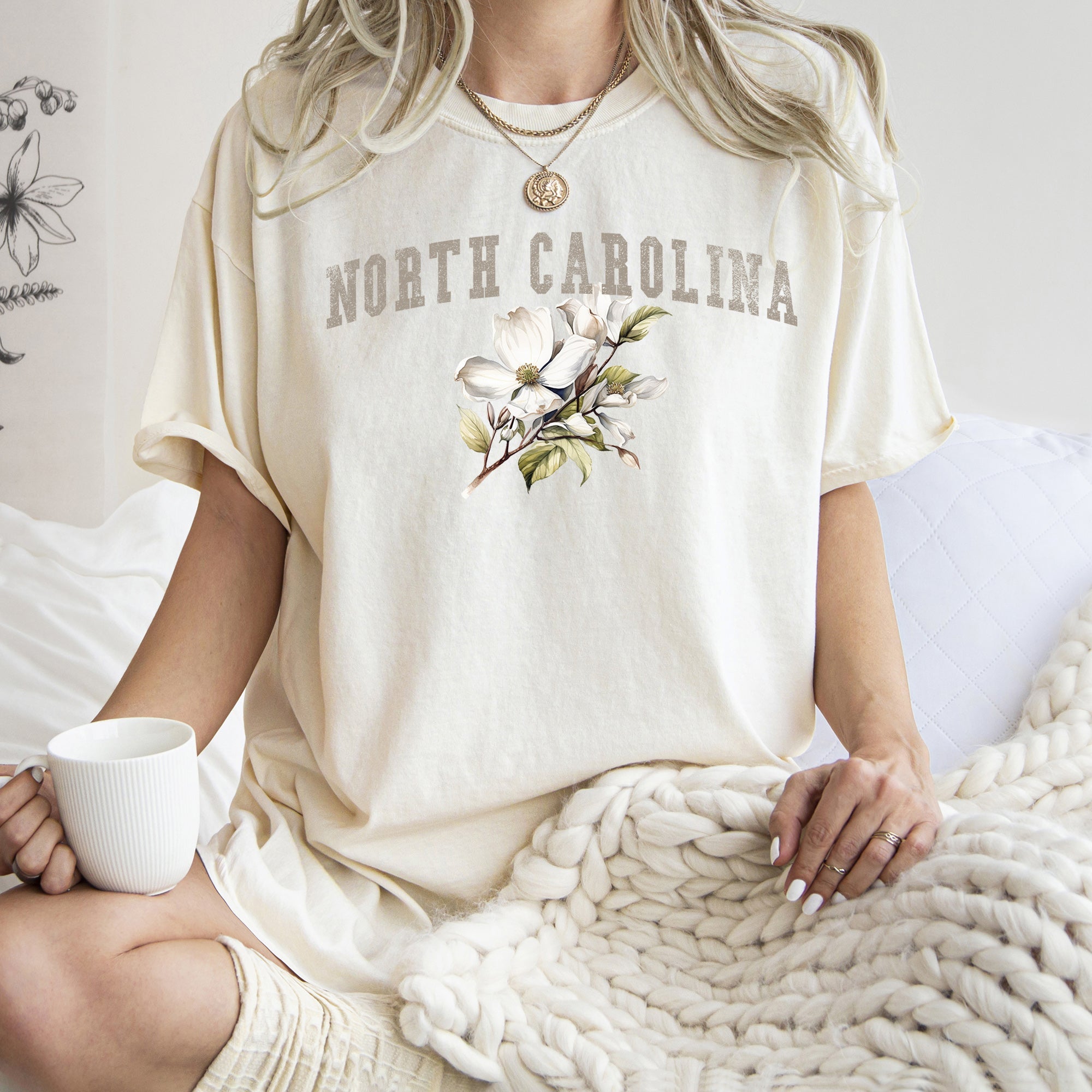 North Carolina State Flower Vintage Botanical Illustration Emblem Artwork Comfort Colors Tee