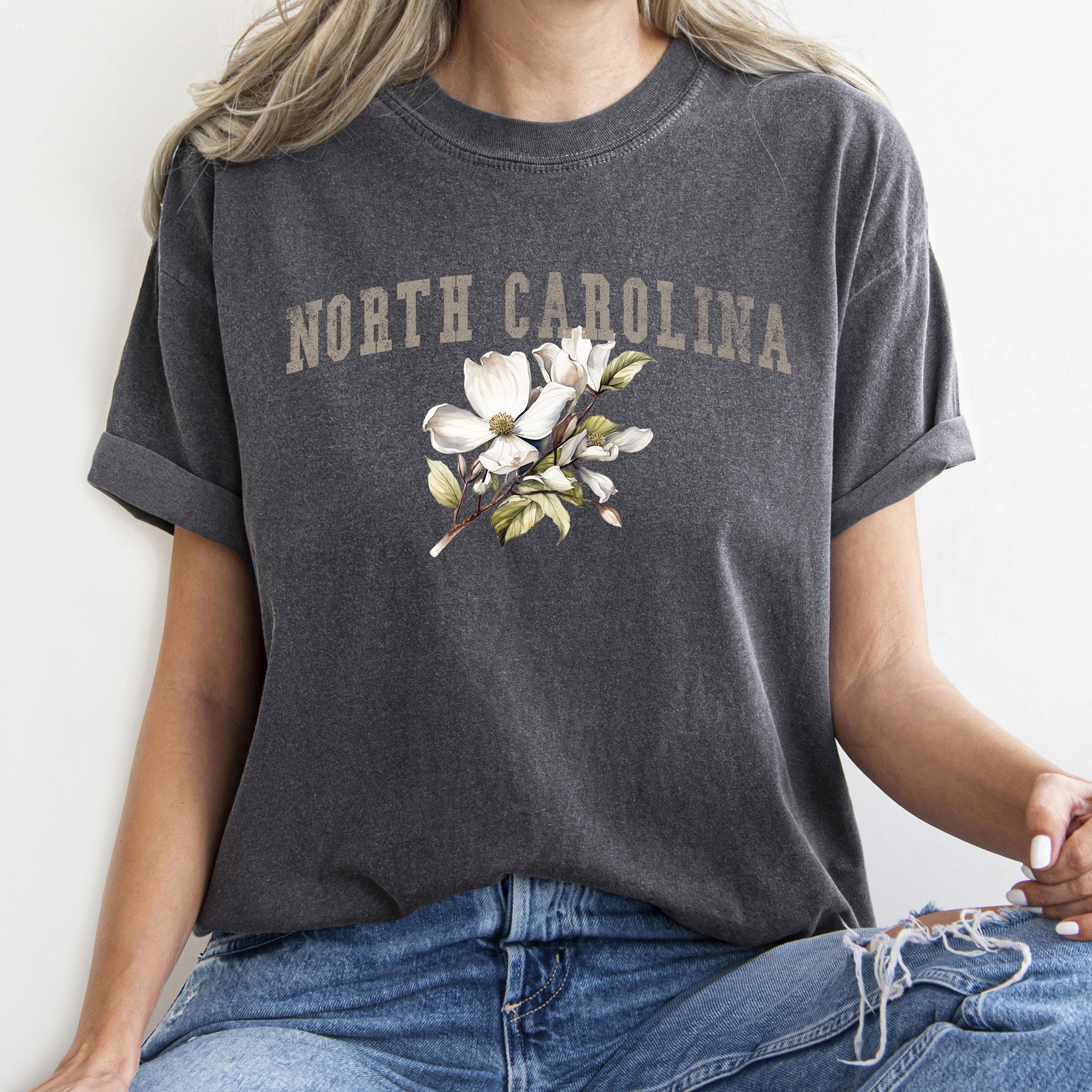North Carolina State Flower Vintage Botanical Illustration Emblem Artwork Comfort Colors Tee