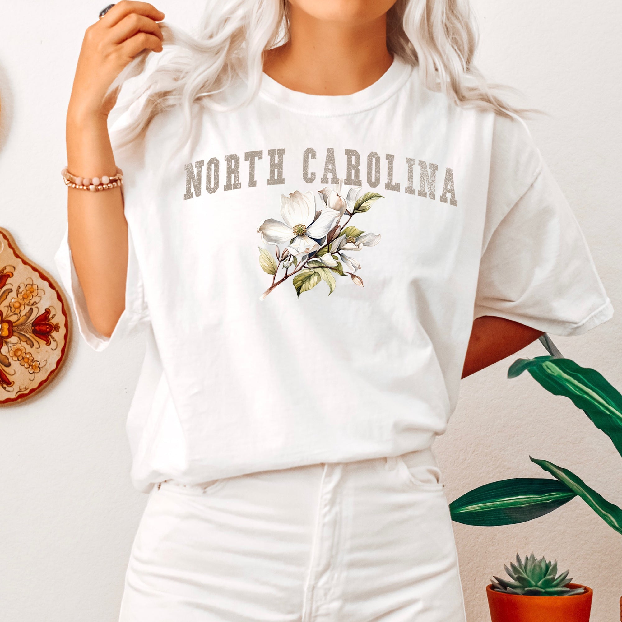 North Carolina State Flower Vintage Botanical Illustration Emblem Artwork Comfort Colors Tee