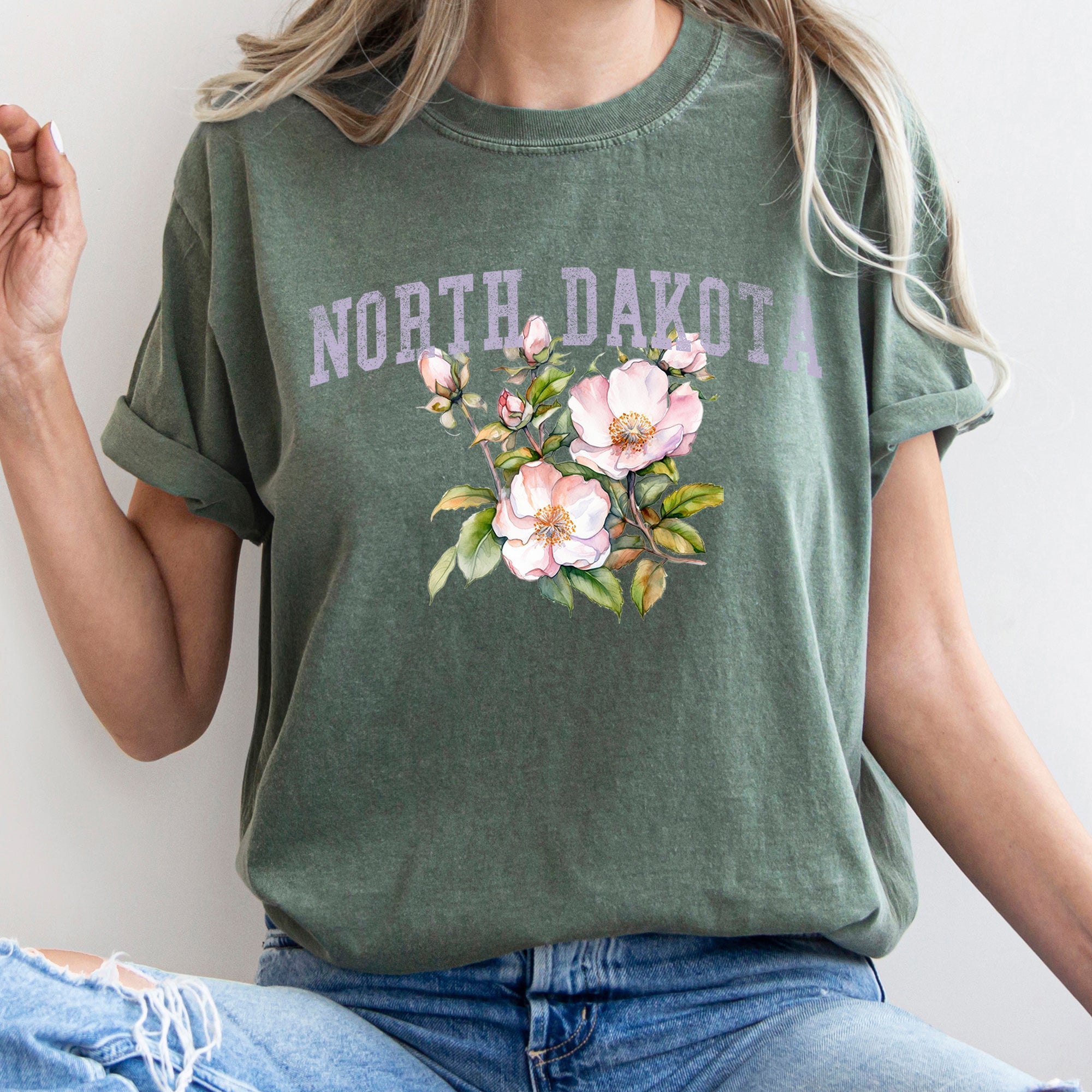 North Dakota State Flower Vintage Botanical Illustration Art Print Limited Edition Comfort Colors Tee