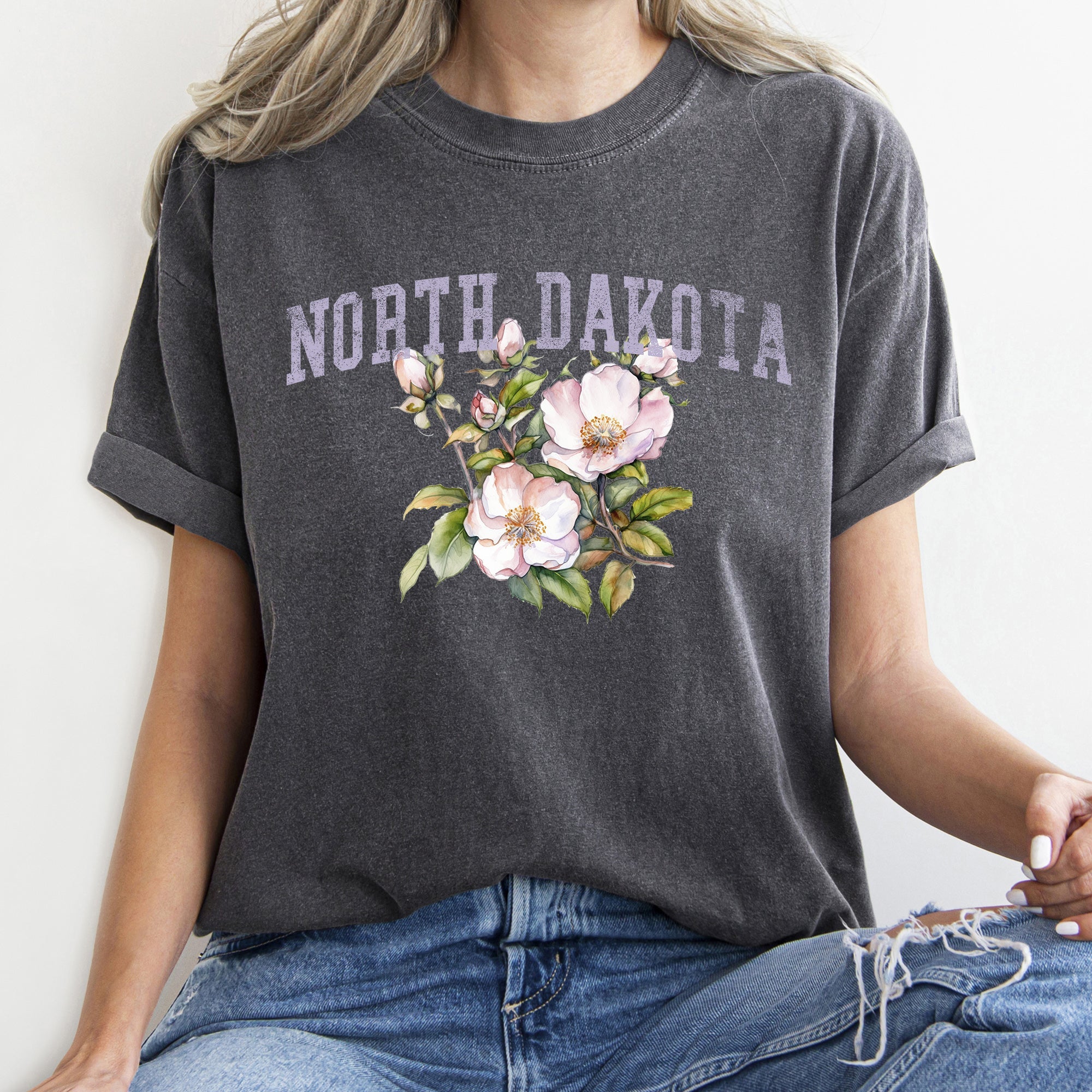 North Dakota State Flower Vintage Botanical Illustration Art Print Limited Edition Comfort Colors Tee