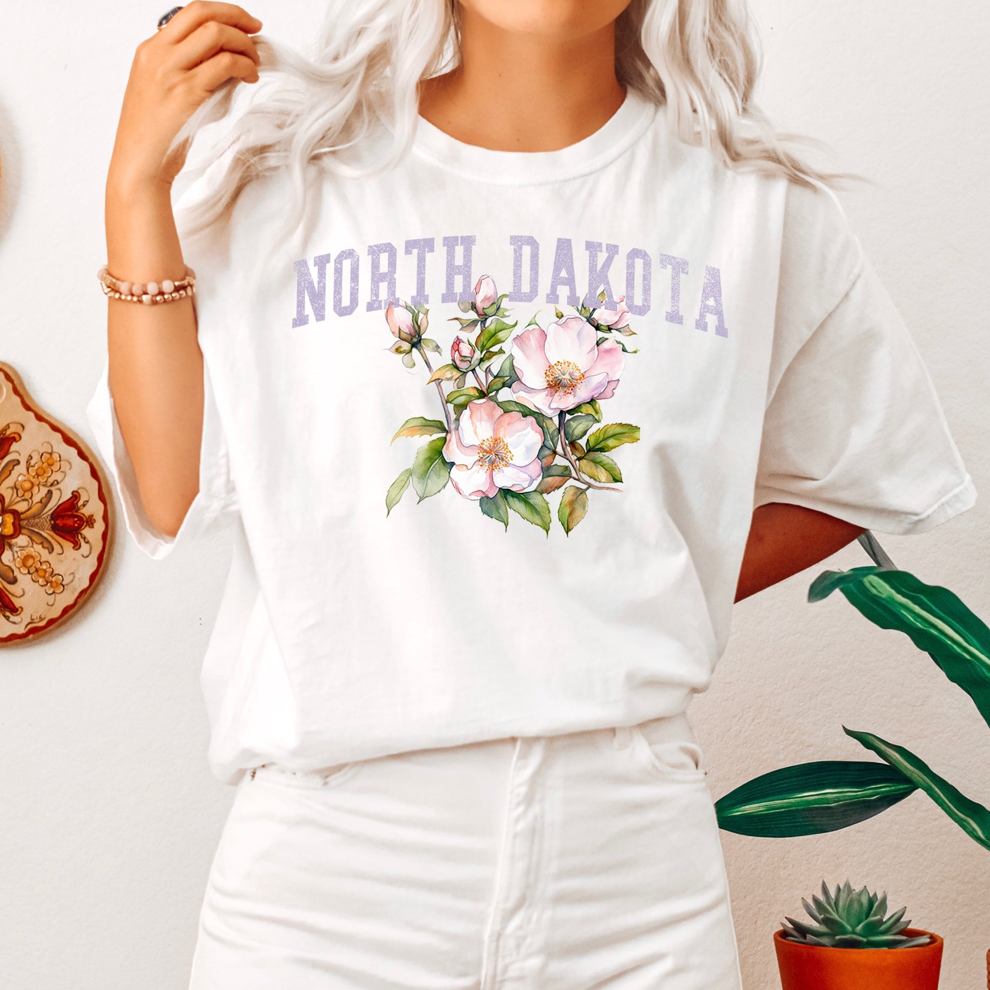 North Dakota State Flower Vintage Botanical Illustration Art Print Limited Edition Comfort Colors Tee
