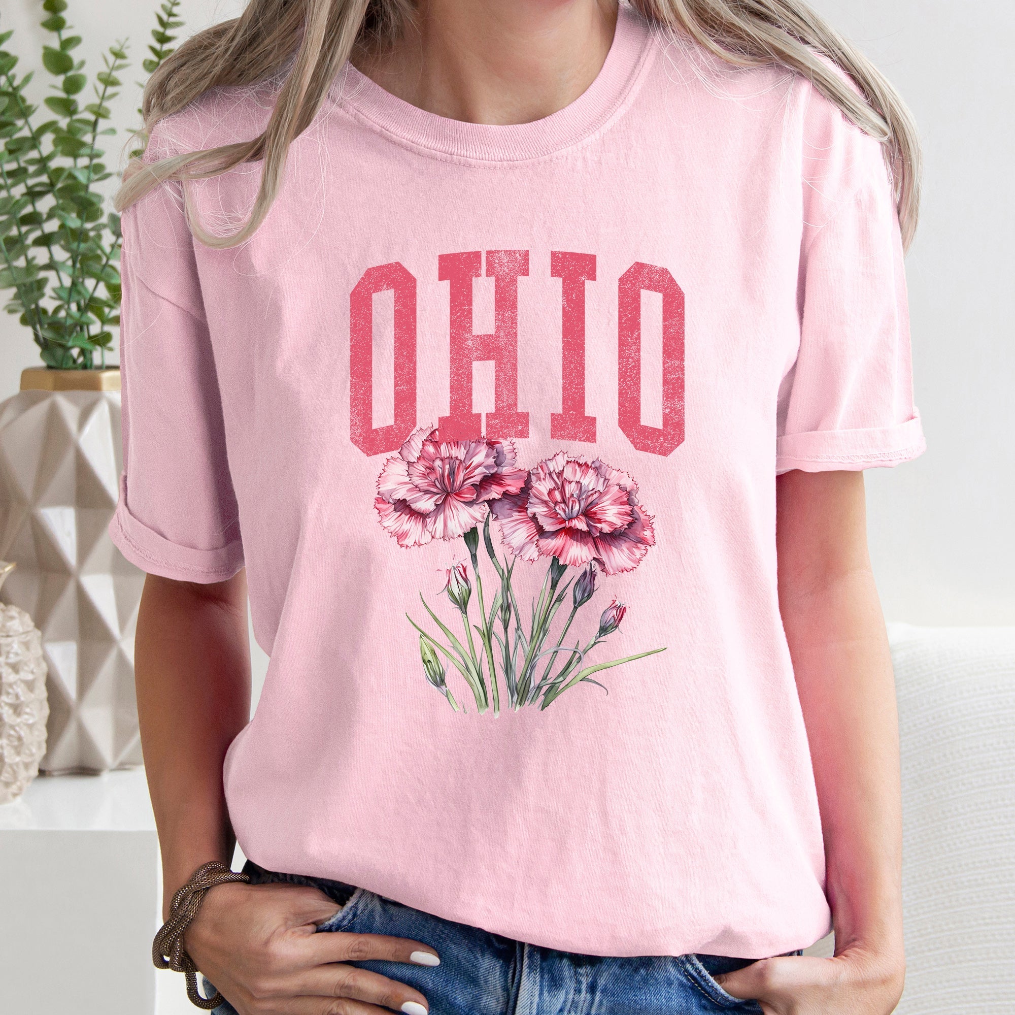 Ohio State Flower Vintage Floral Emblem Artwork With Classic Collegiate Appeal Comfort Colors Tee
