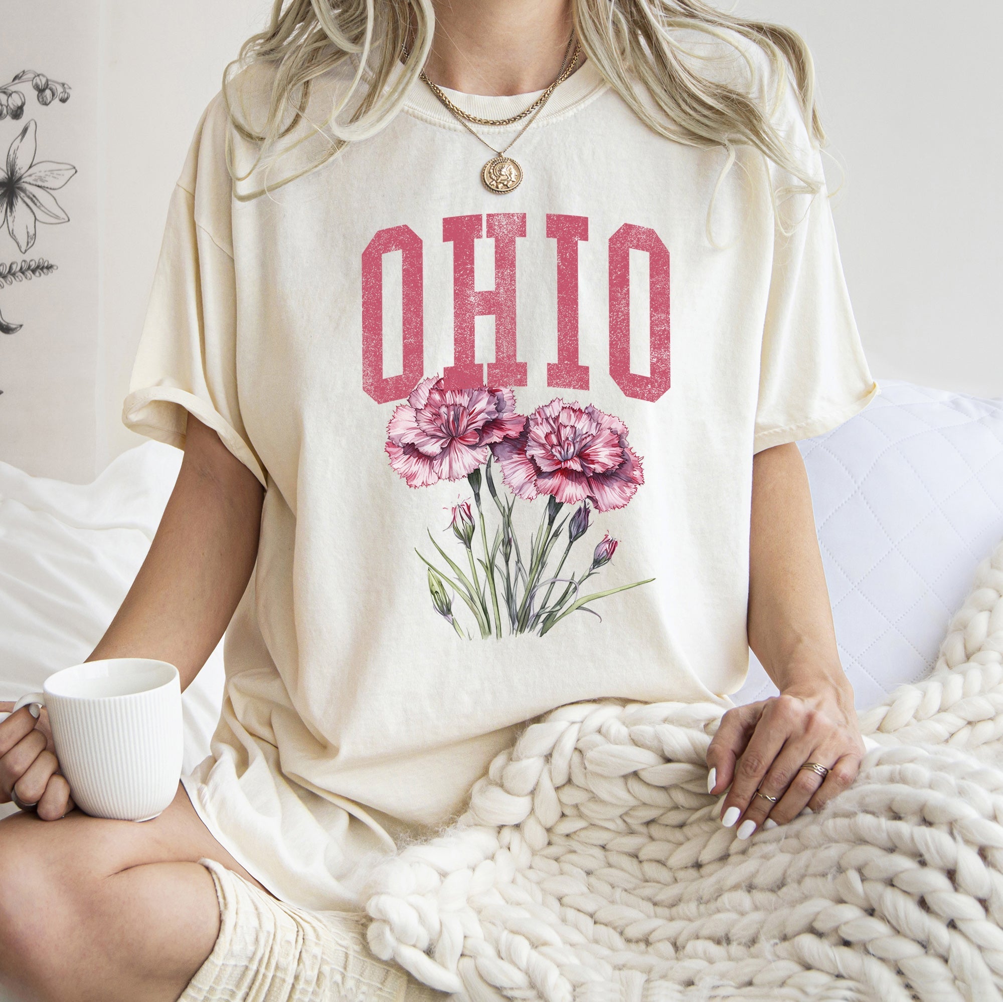 Ohio State Flower Vintage Floral Emblem Artwork With Classic Collegiate Appeal Comfort Colors Tee