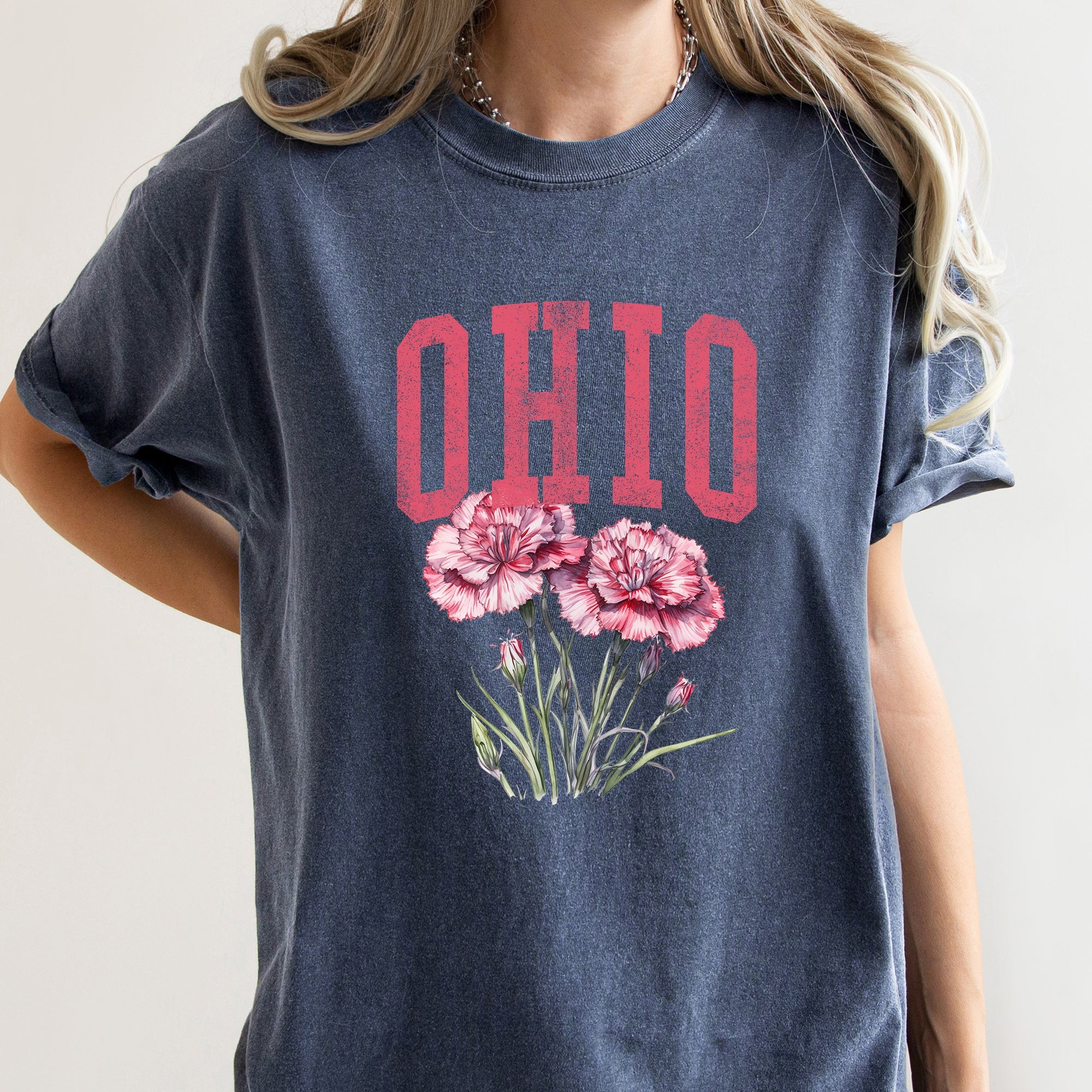 Ohio State Flower Vintage Floral Emblem Artwork With Classic Collegiate Appeal Comfort Colors Tee