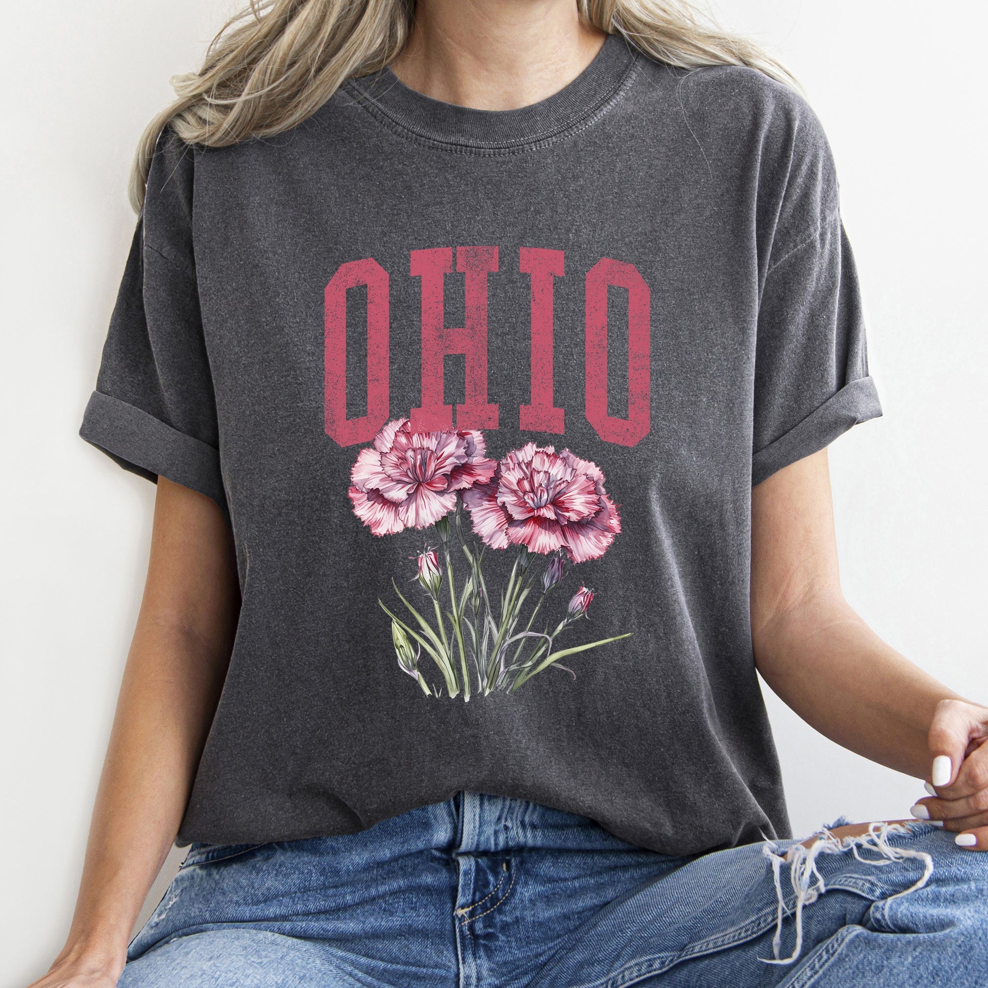 Ohio State Flower Vintage Floral Emblem Artwork With Classic Collegiate Appeal Comfort Colors Tee