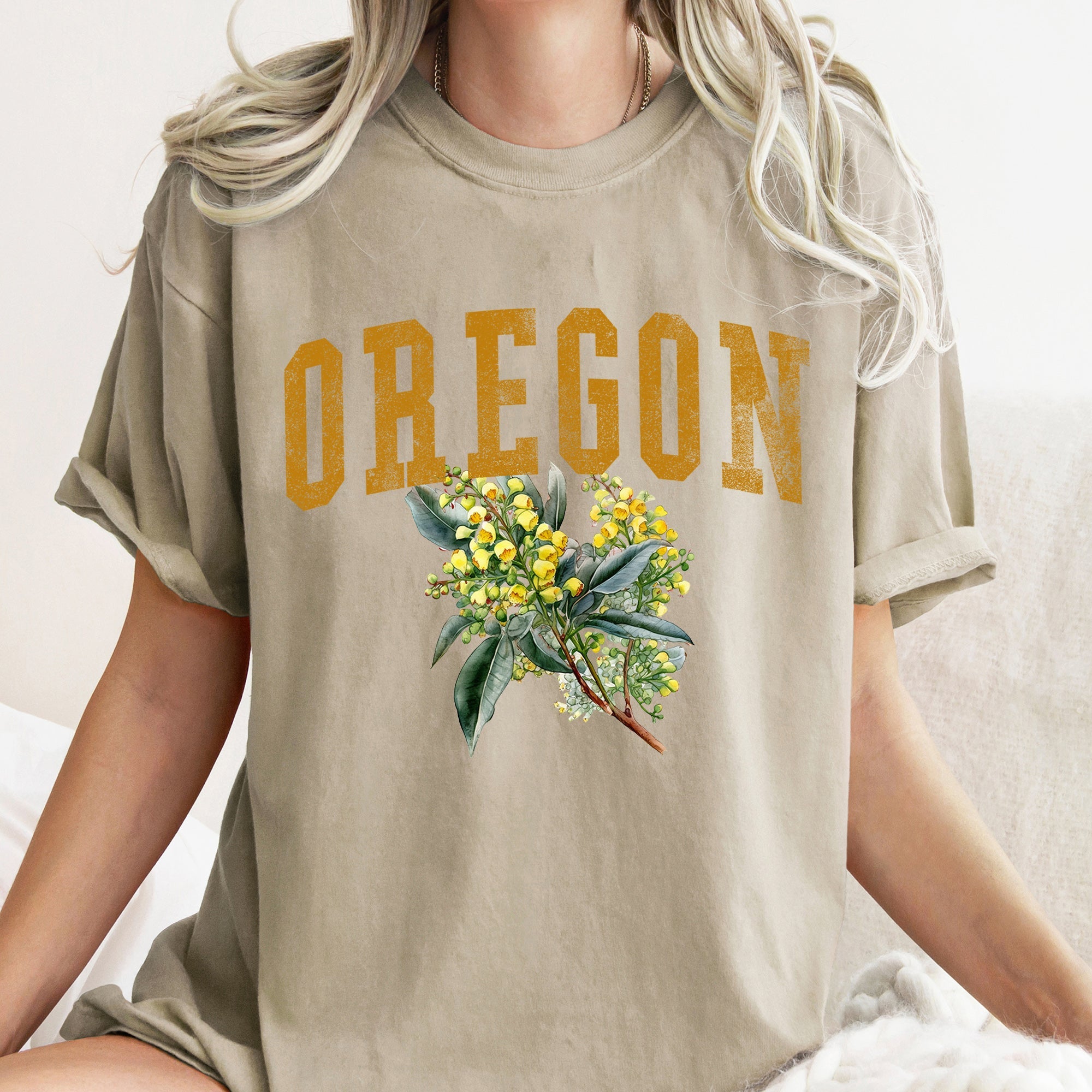 Oregon State Flower Vintage Script Emblem Art Print Limited Edition Comfort Colors Tee