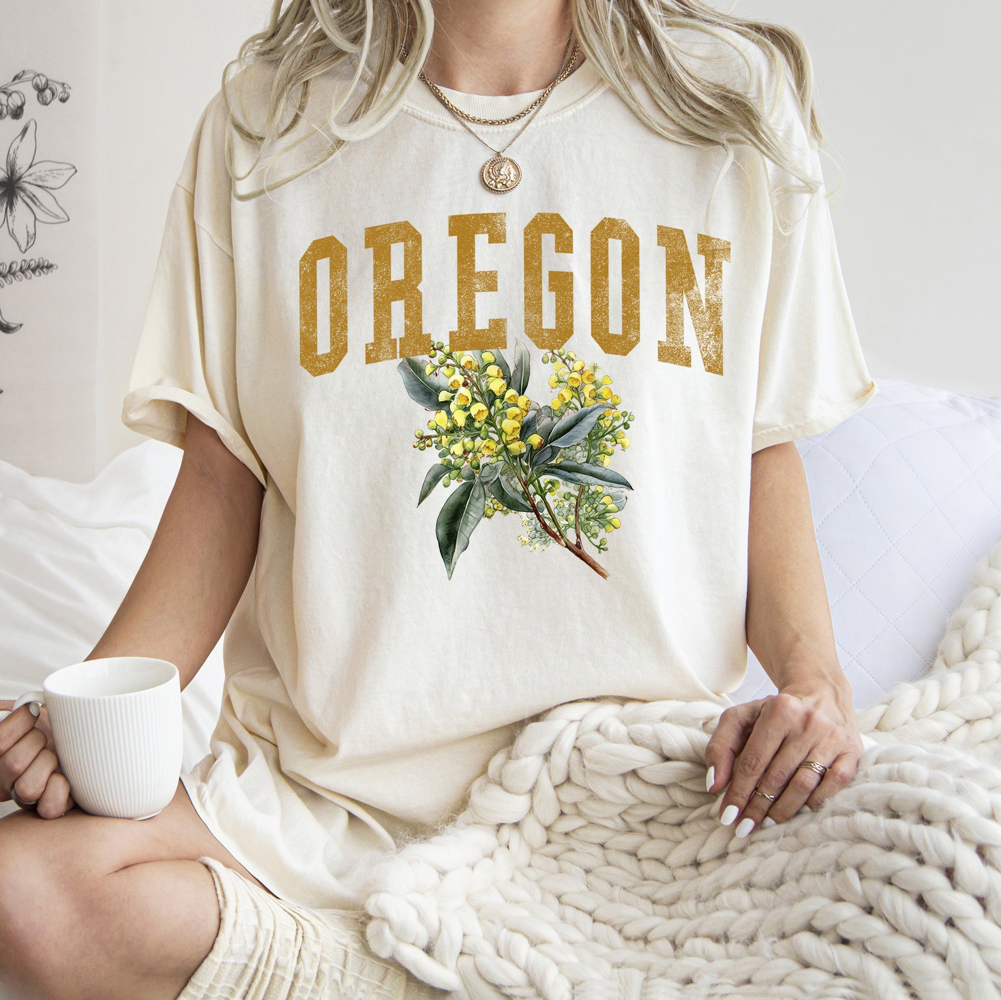 Oregon State Flower Vintage Script Emblem Art Print Limited Edition Comfort Colors Tee