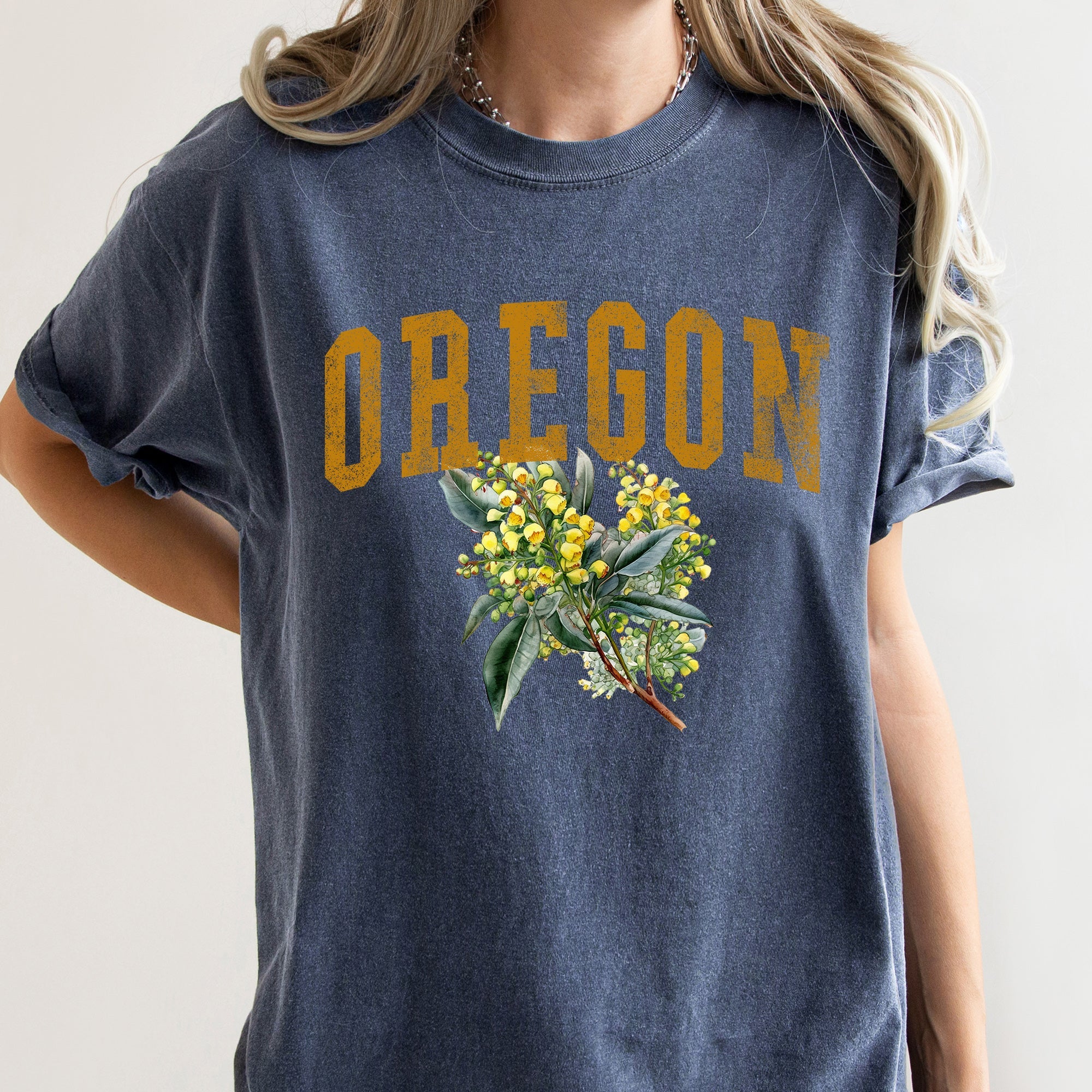 Oregon State Flower Vintage Script Emblem Art Print Limited Edition Comfort Colors Tee