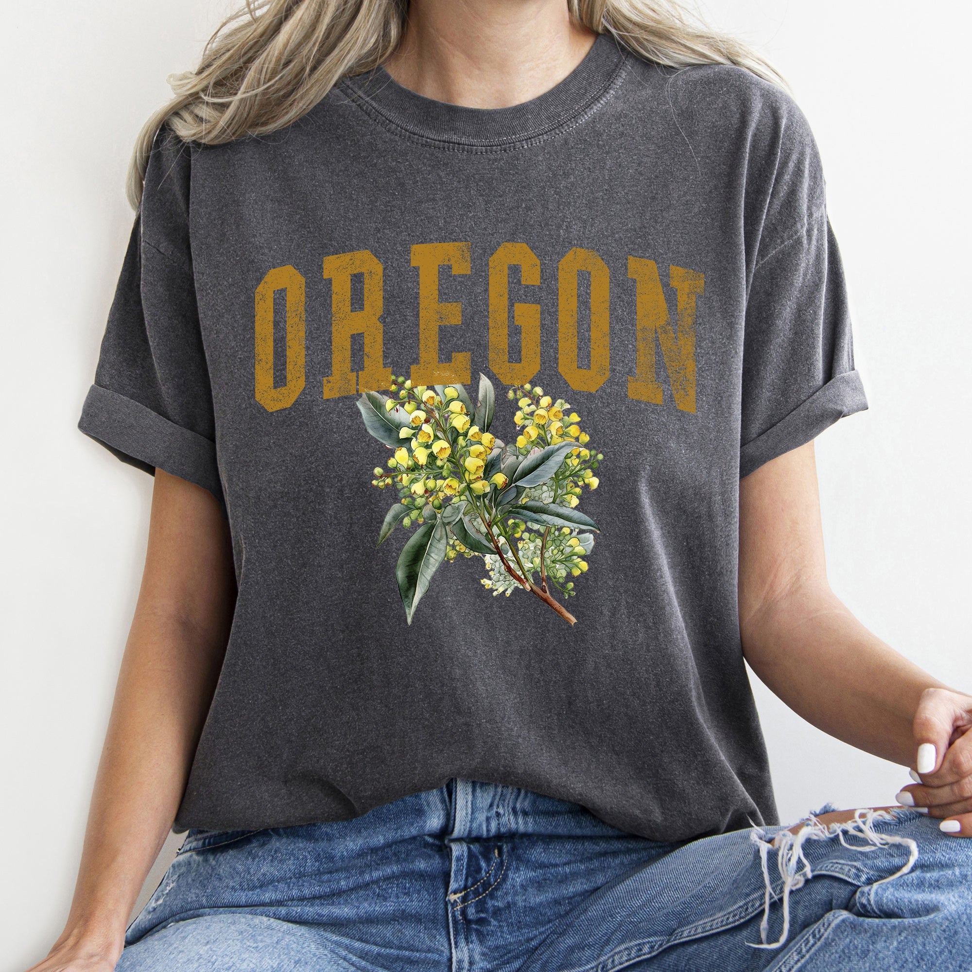 Oregon State Flower Vintage Script Emblem Art Print Limited Edition Comfort Colors Tee