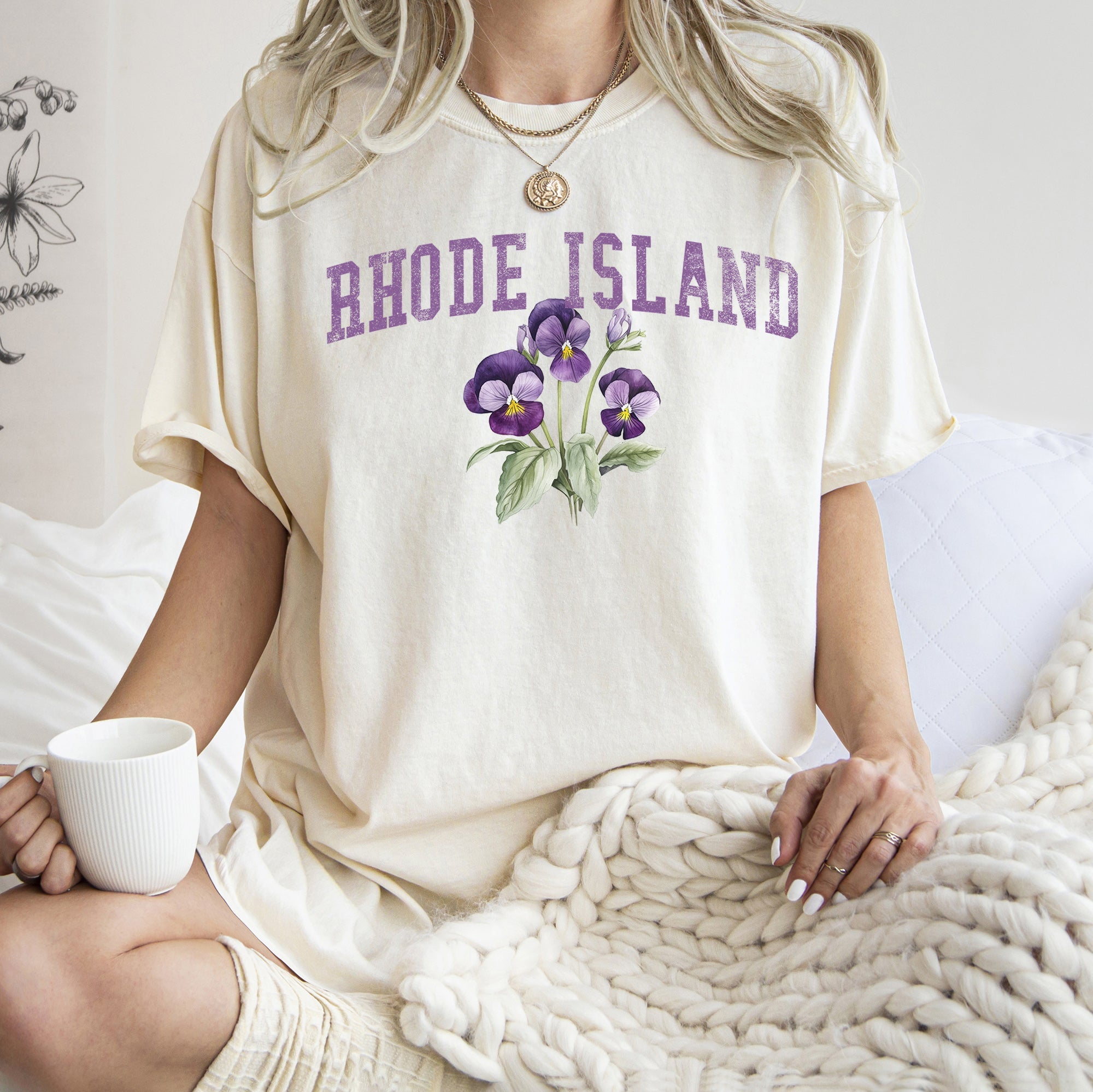 Rhode Island State Flower Vintage Botanical Illustration Heritage Edition Comfort Colors Tee