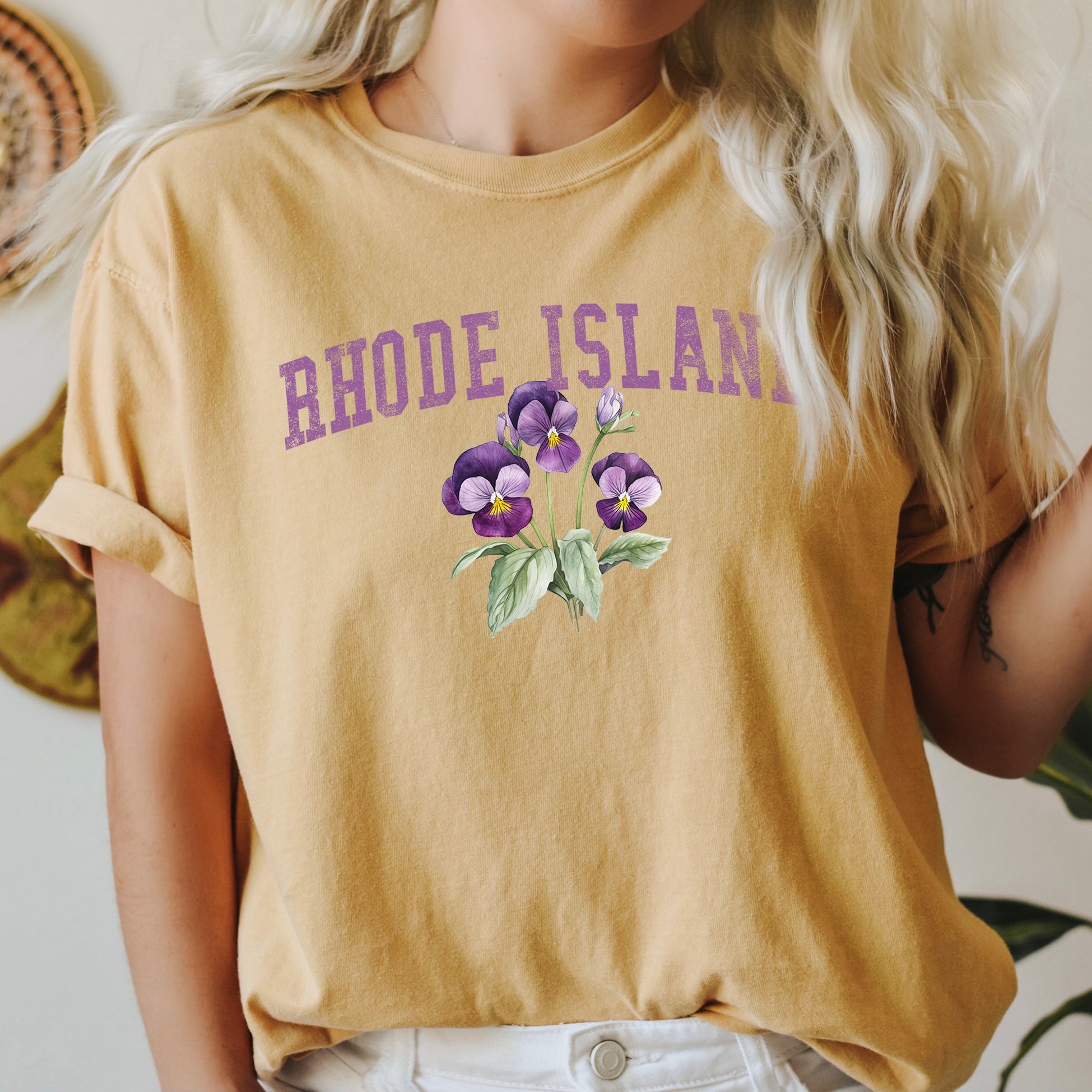 Rhode Island State Flower Vintage Botanical Illustration Heritage Edition Comfort Colors Tee