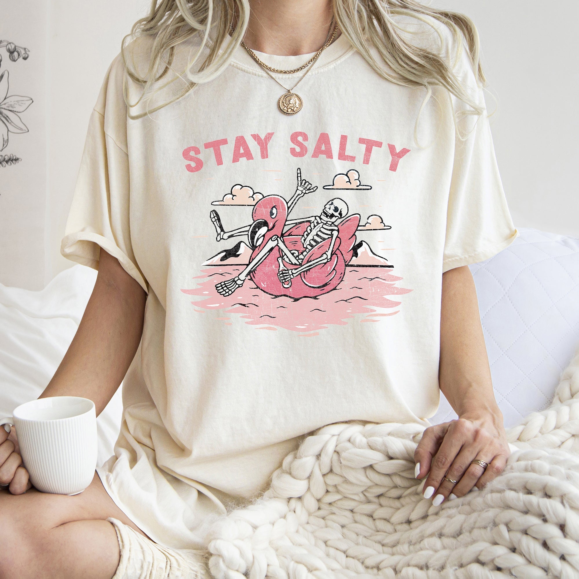Stay Salty Skeleton Retro Halloween Gothic Illustration Vintage Edition Comfort Colors Tee