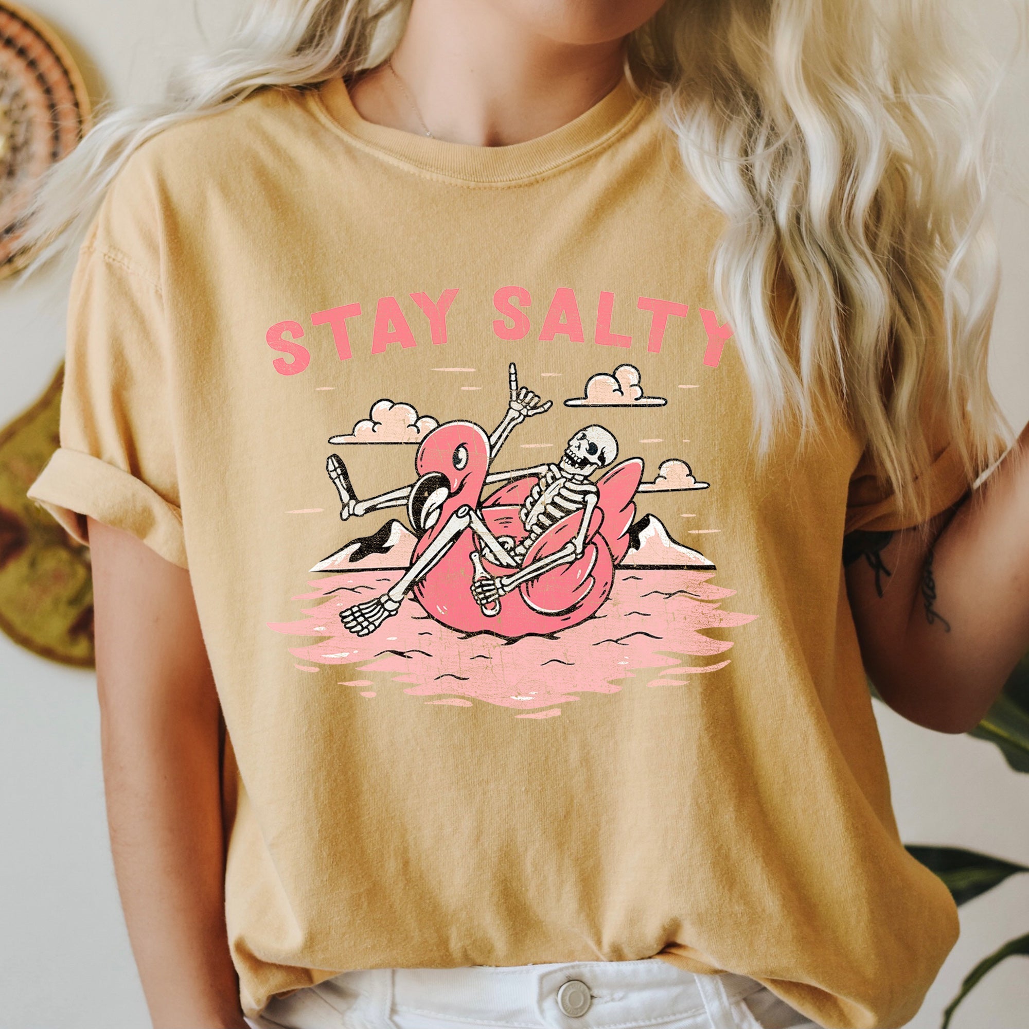 Stay Salty Skeleton Retro Halloween Gothic Illustration Vintage Edition Comfort Colors Tee
