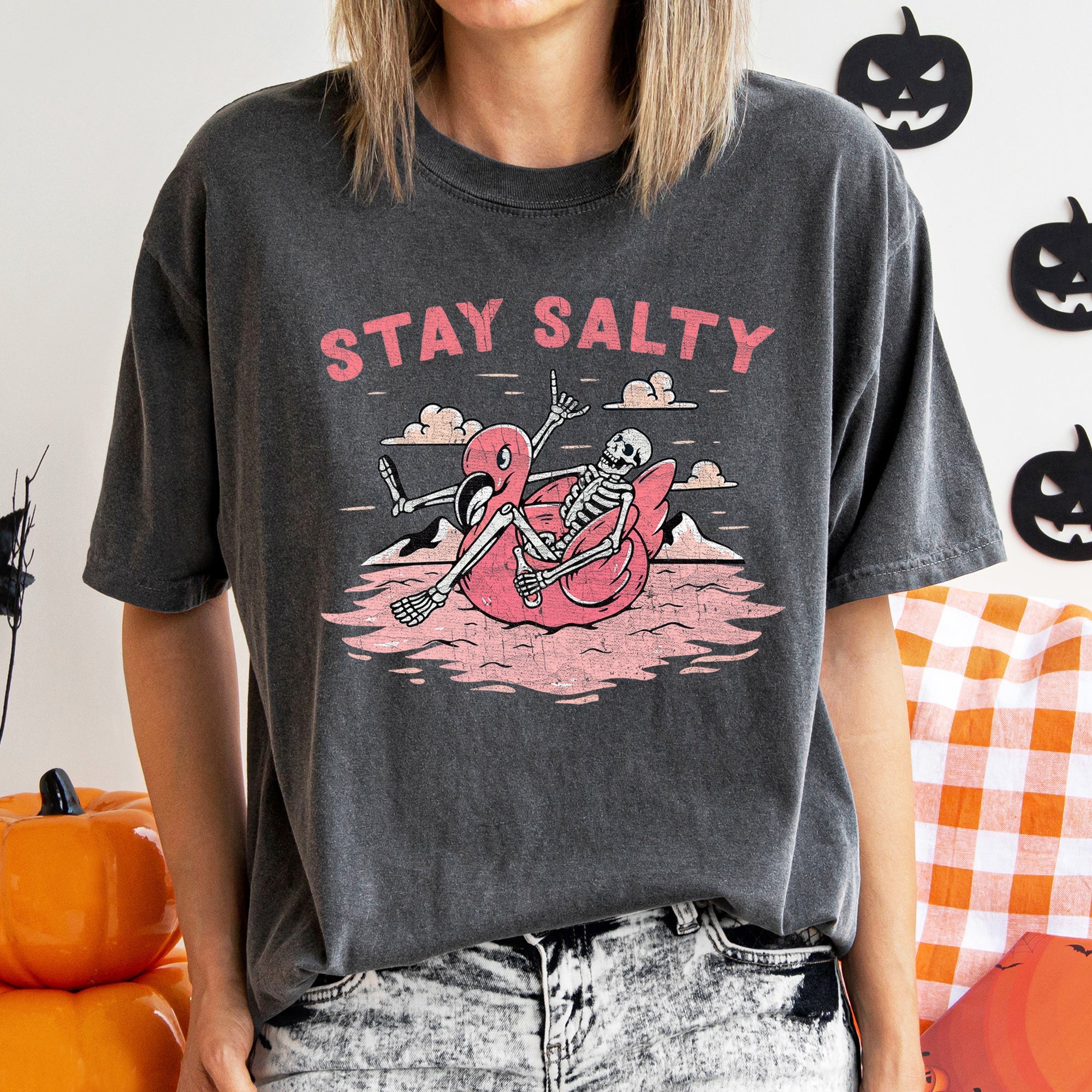 Stay Salty Skeleton Retro Halloween Gothic Illustration Vintage Edition Comfort Colors Tee