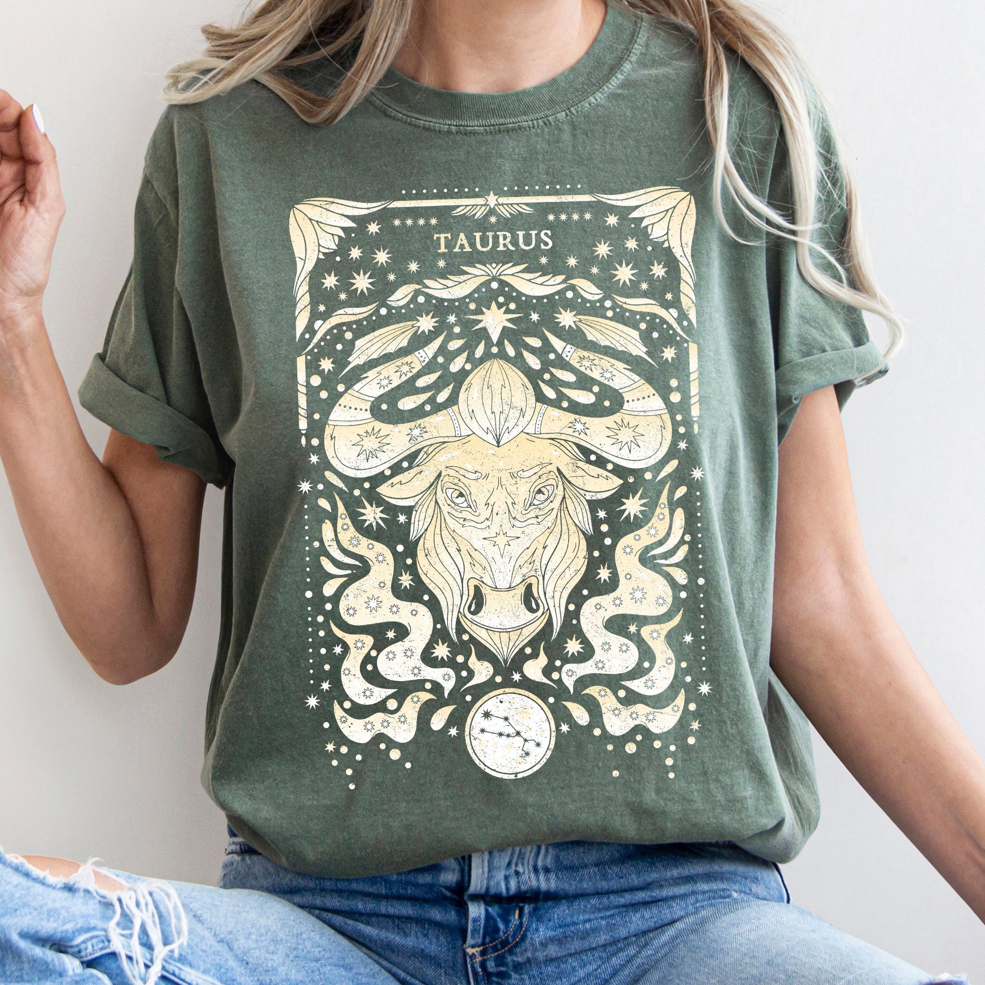 Taurus Celestial Zodiac Horoscope Astrology Vintage Vibe Edition Comfort Colors Tee