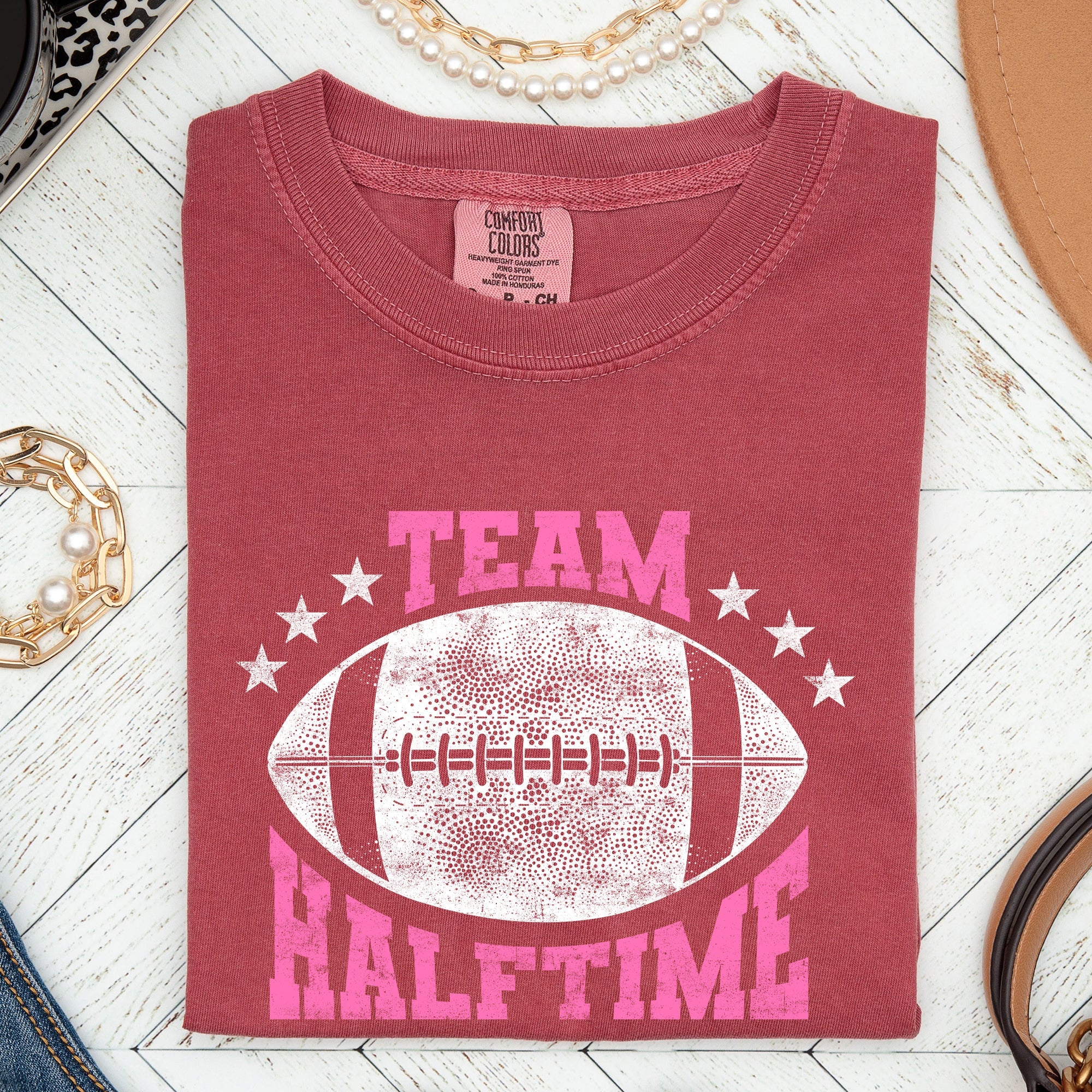 Team Halftime Football Fans Rally Gameday Spirit For Both Teams Vintage Inspired Comfort Colors Tee