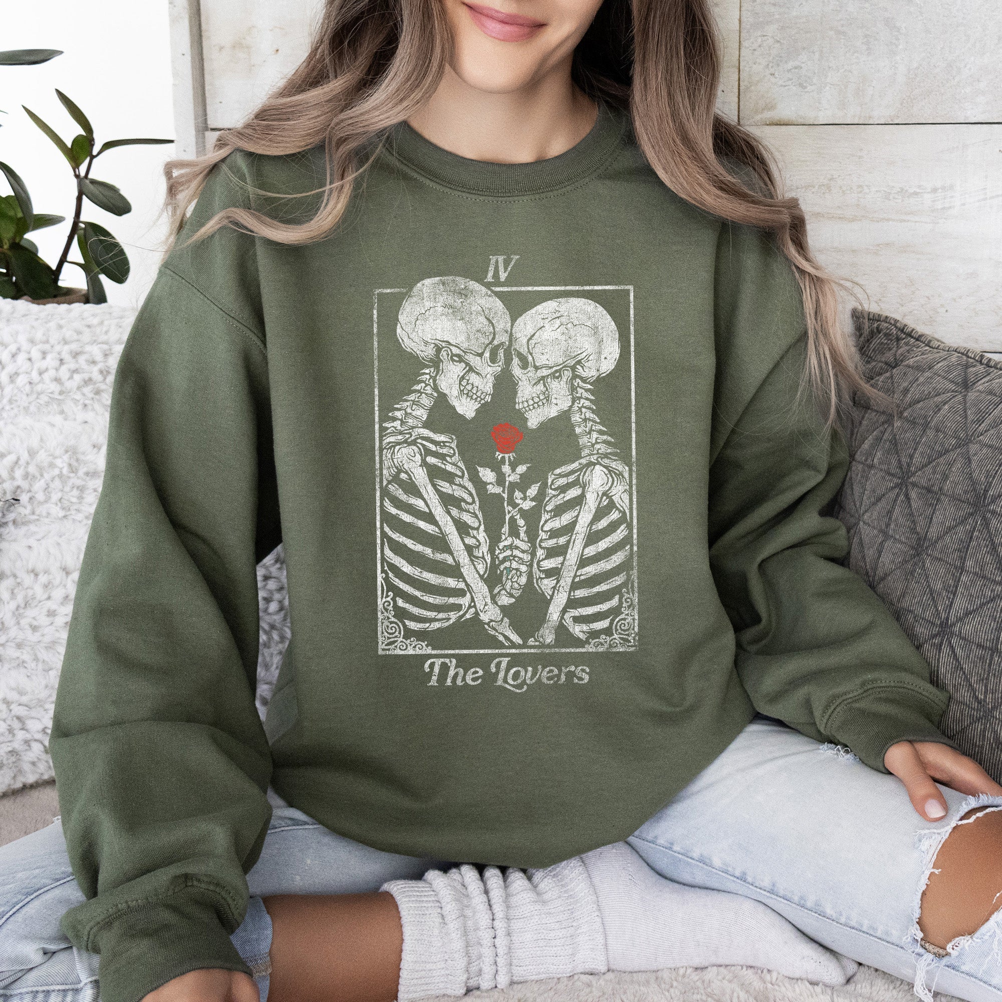 The Lovers Tarot, Skeletons, Mystical, Magic, Valentine's Day Graphic Sweatshirt