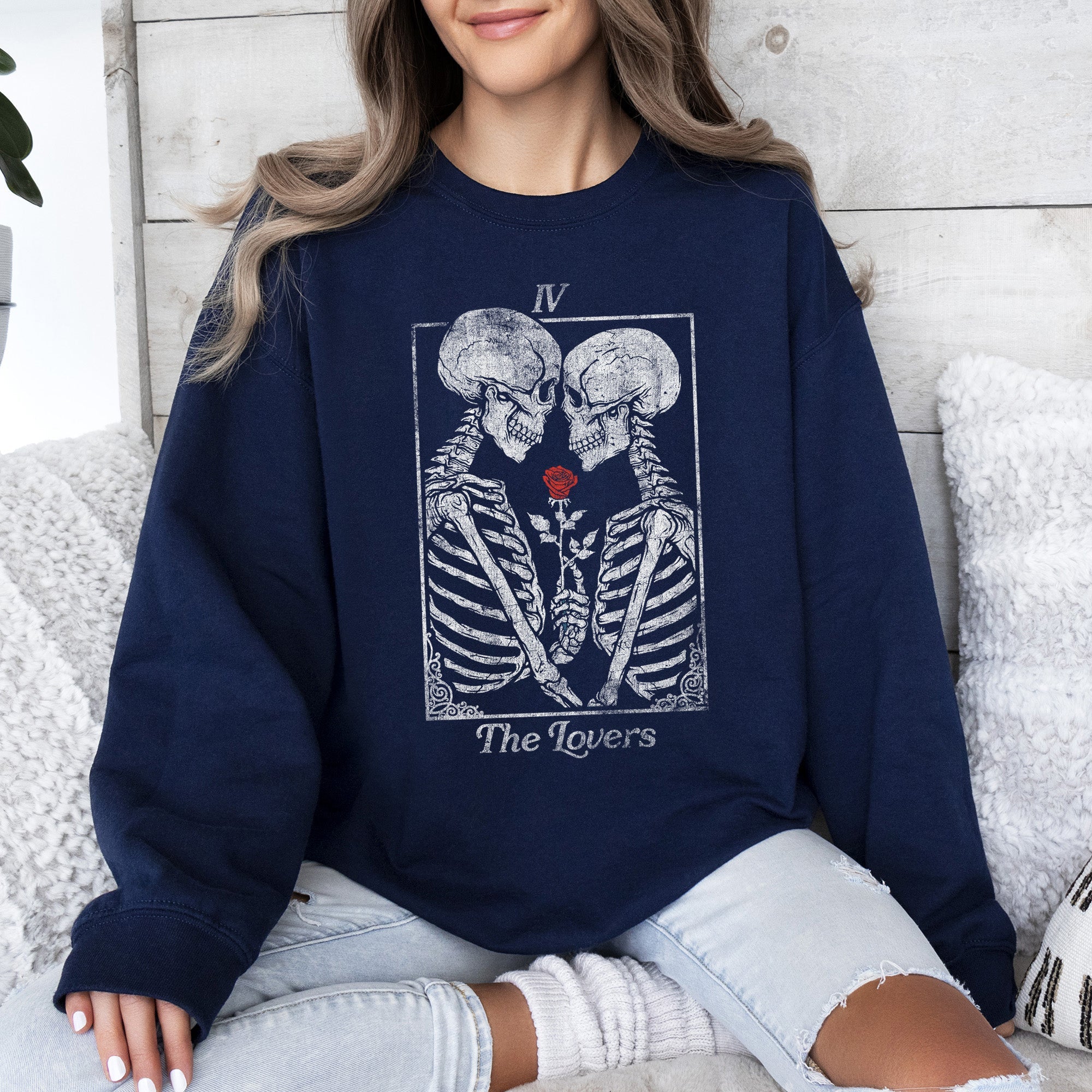 The Lovers Tarot, Skeletons, Mystical, Magic, Valentine's Day Graphic Sweatshirt