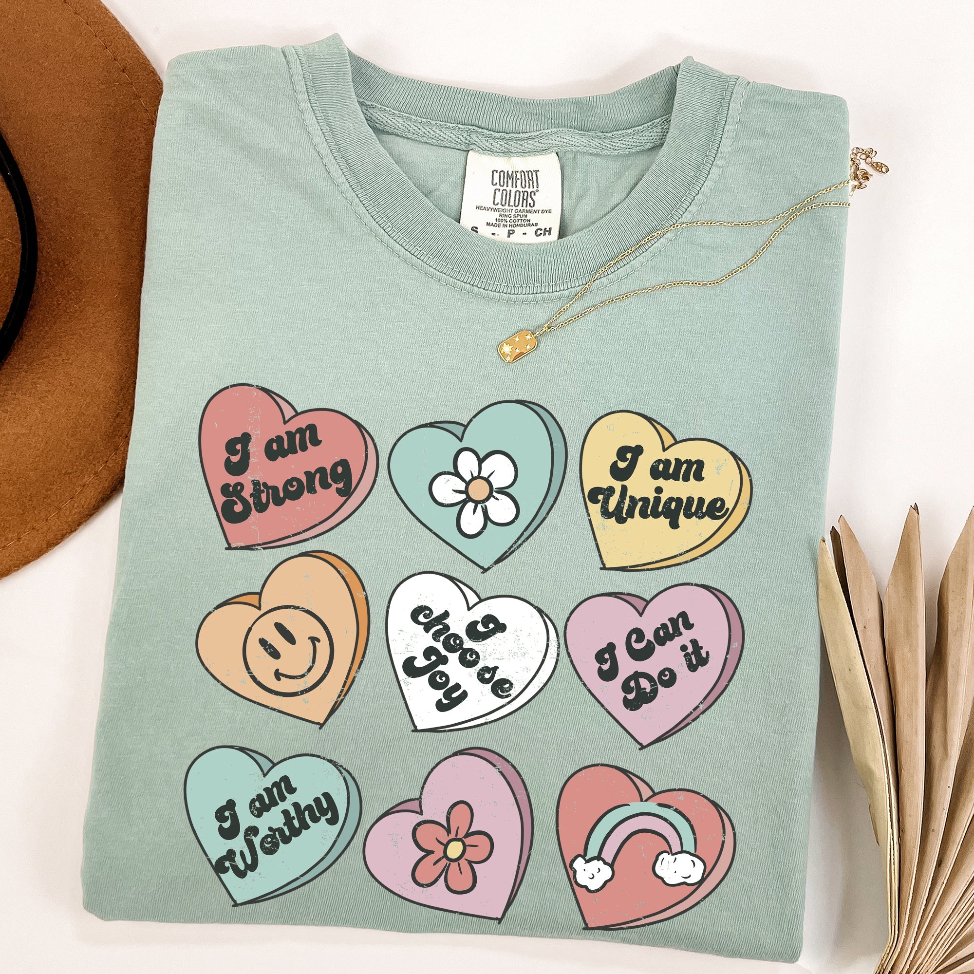 Valentine's Sweet Hearts Candy Vintage Inspired Romantic Graphics Concept Comfort Colors Tee