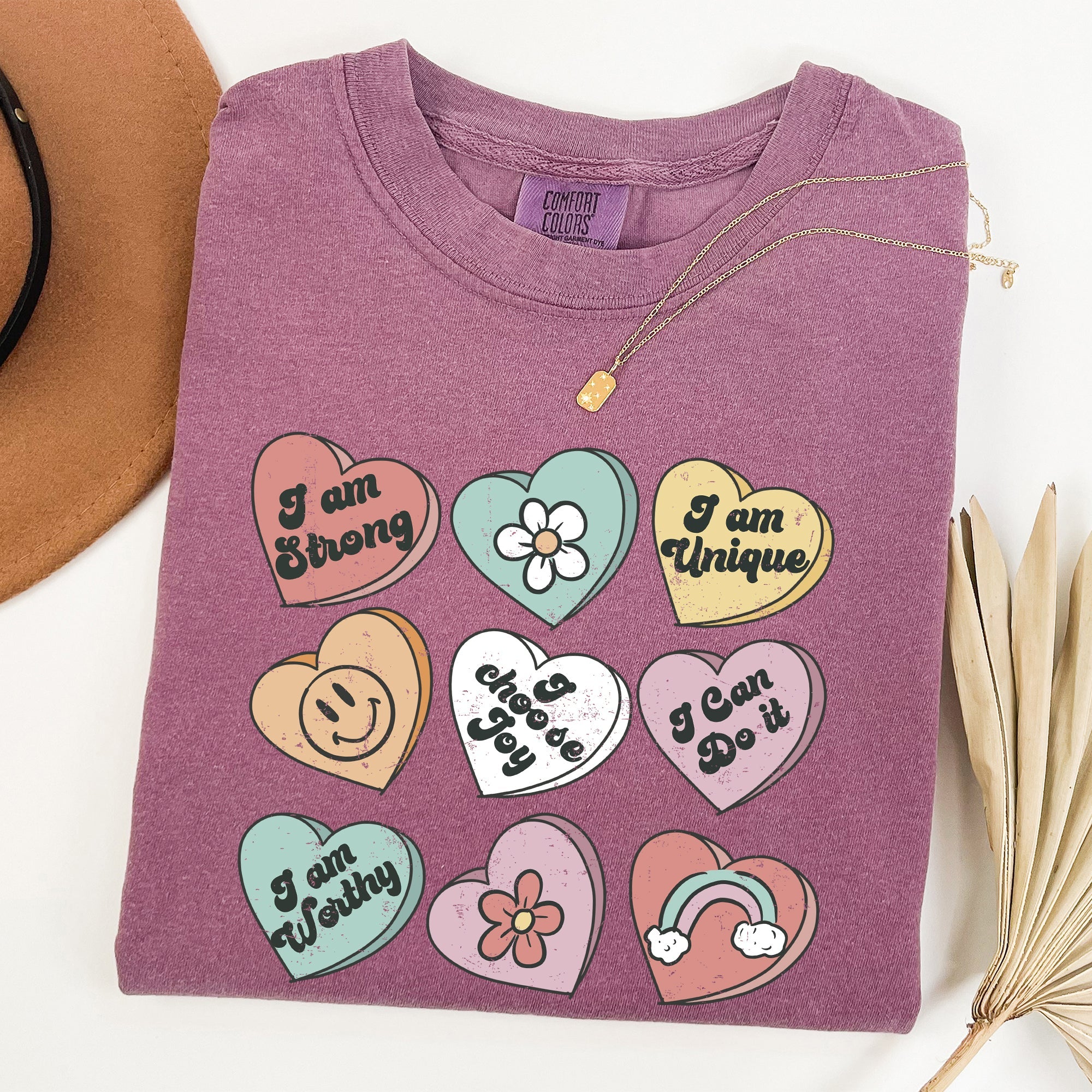 Valentine's Sweet Hearts Candy Vintage Inspired Romantic Graphics Concept Comfort Colors Tee