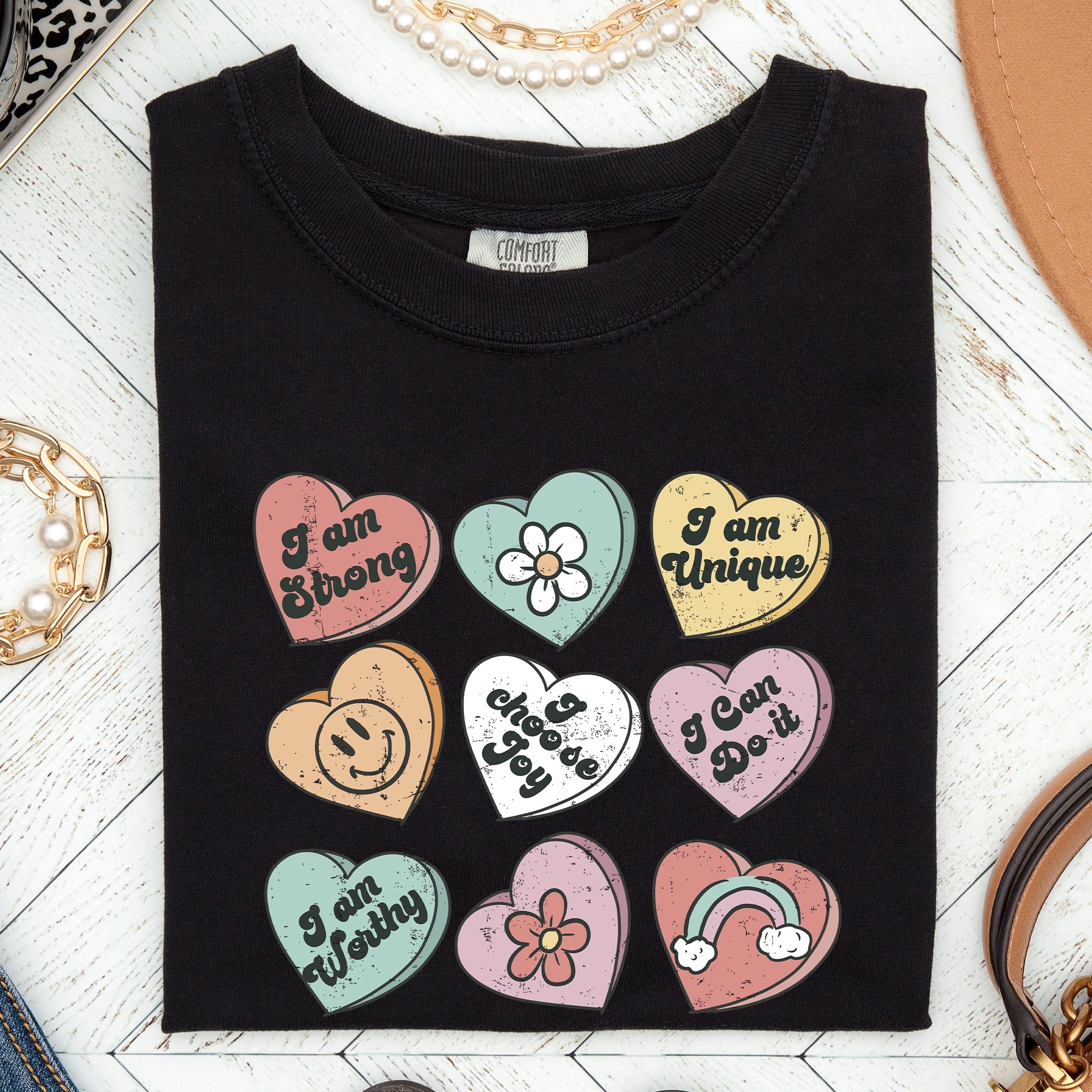 Valentine's Sweet Hearts Candy Vintage Inspired Romantic Graphics Concept Comfort Colors Tee