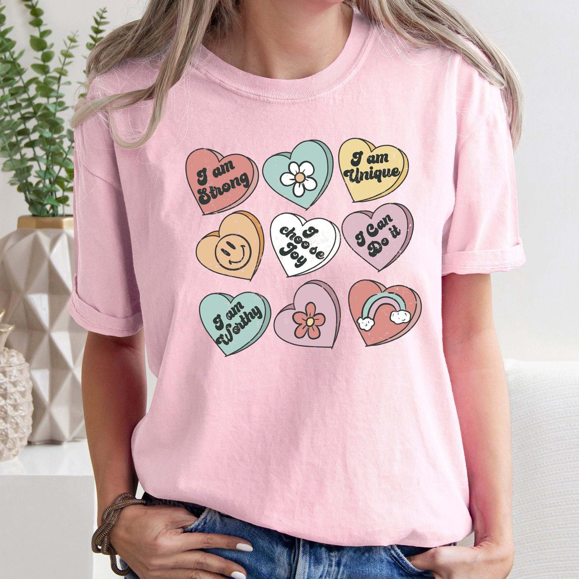 Valentine's Sweet Hearts Candy Vintage Inspired Romantic Graphics Concept Comfort Colors Tee
