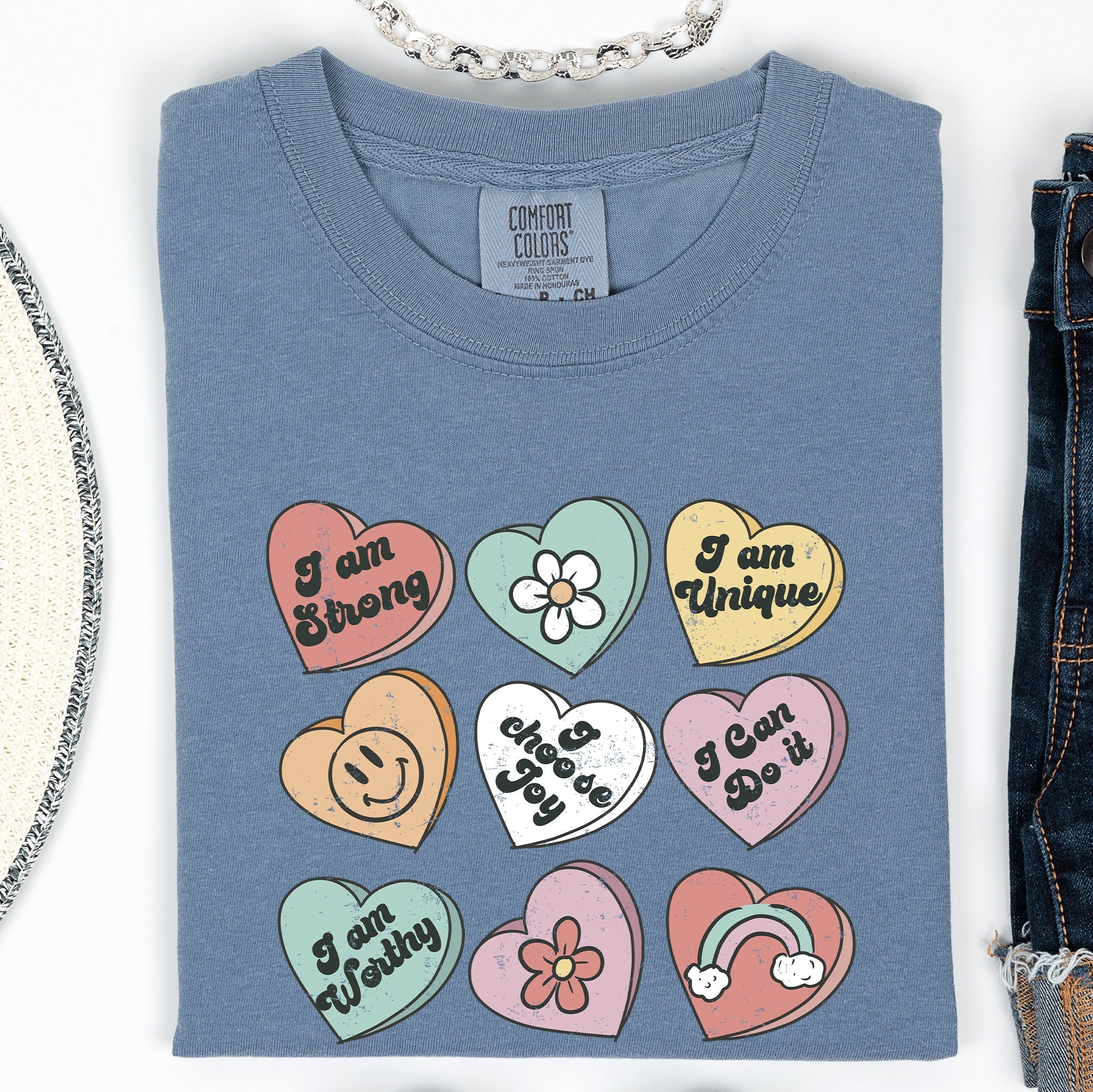 Valentine's Sweet Hearts Candy Vintage Inspired Romantic Graphics Concept Comfort Colors Tee
