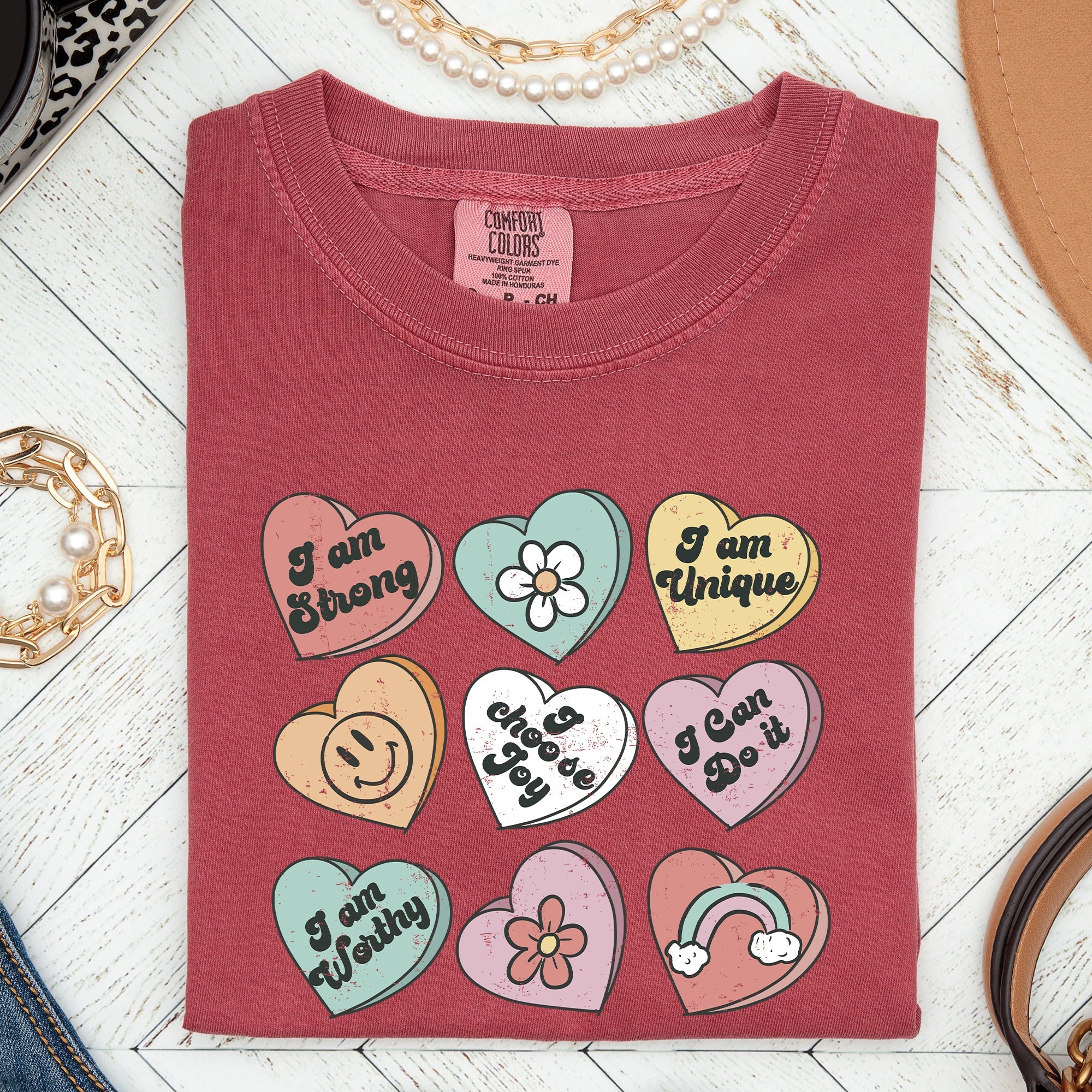 Valentine's Sweet Hearts Candy Vintage Inspired Romantic Graphics Concept Comfort Colors Tee
