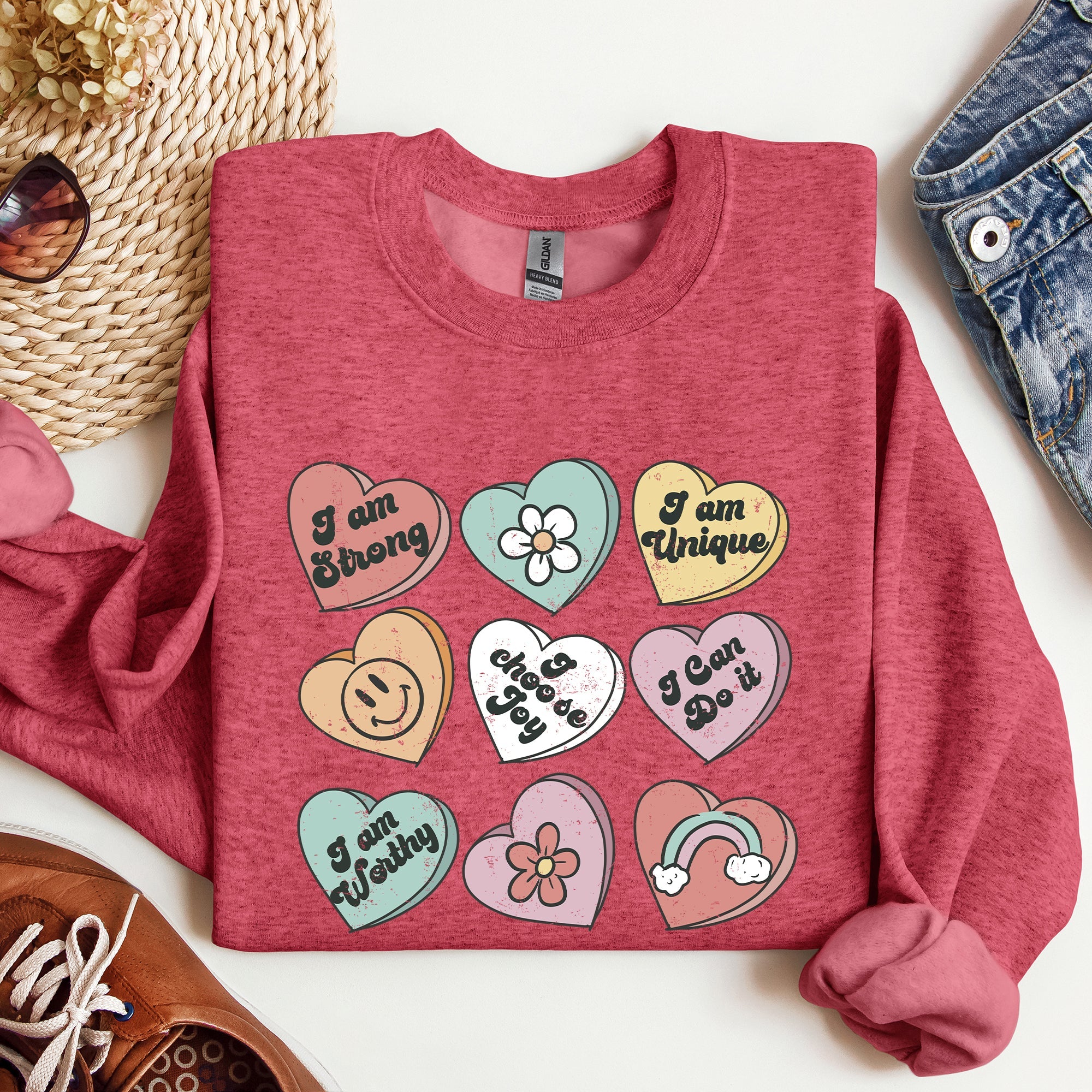 Valentine's Sweet Hearts Candy Love Theme Valentine Day Graphic Print Sweatshirt