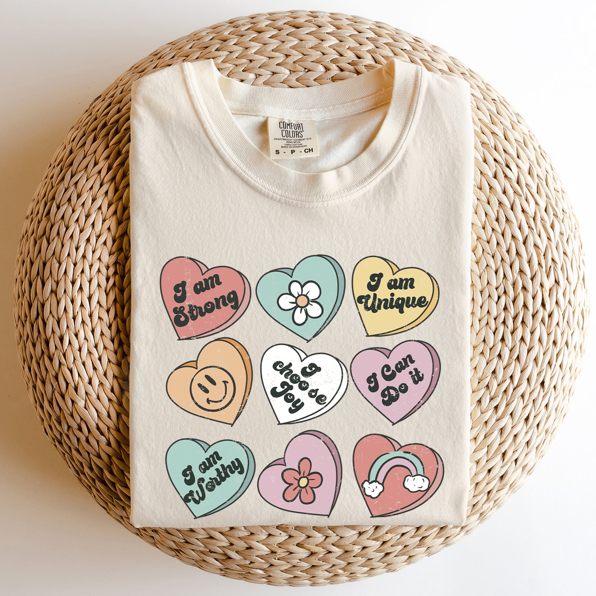 Valentine's Sweet Hearts Candy Vintage Inspired Romantic Graphics Concept Comfort Colors Tee