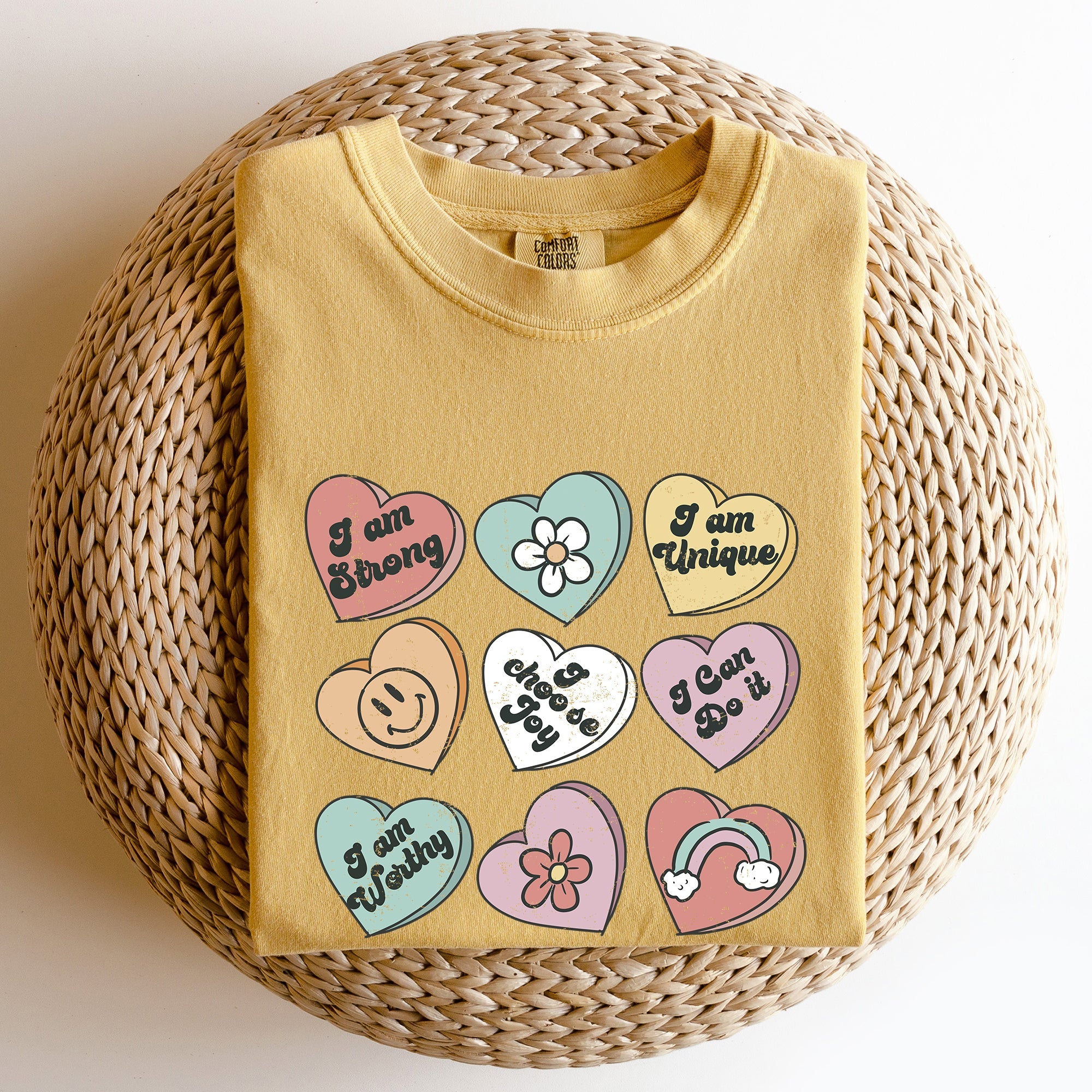 Valentine's Sweet Hearts Candy Vintage Inspired Romantic Graphics Concept Comfort Colors Tee
