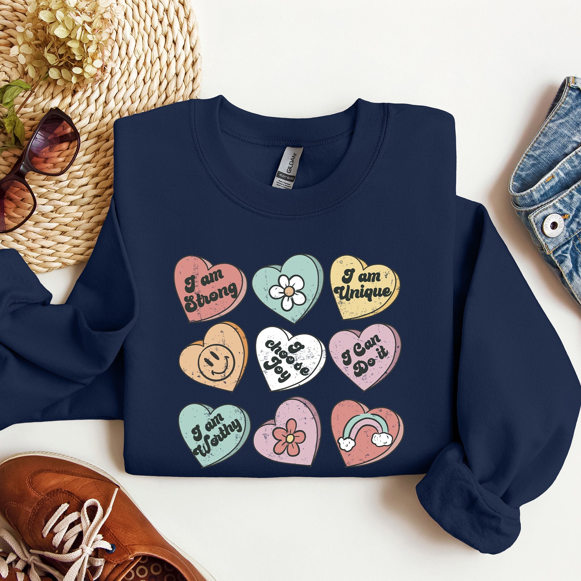 Valentine's Sweet Hearts Candy Love Theme Valentine Day Graphic Print Sweatshirt
