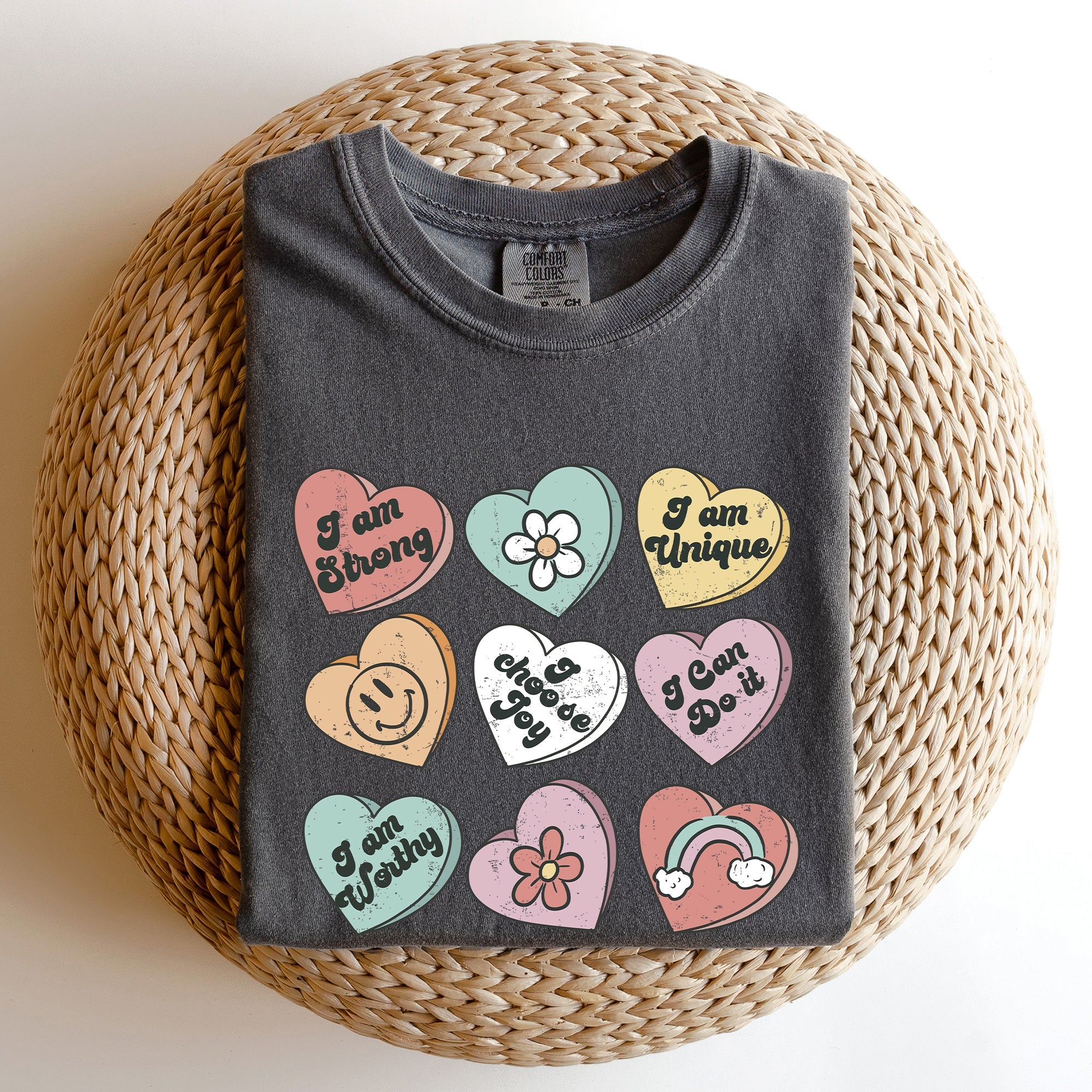 Valentine's Sweet Hearts Candy Vintage Inspired Romantic Graphics Concept Comfort Colors Tee