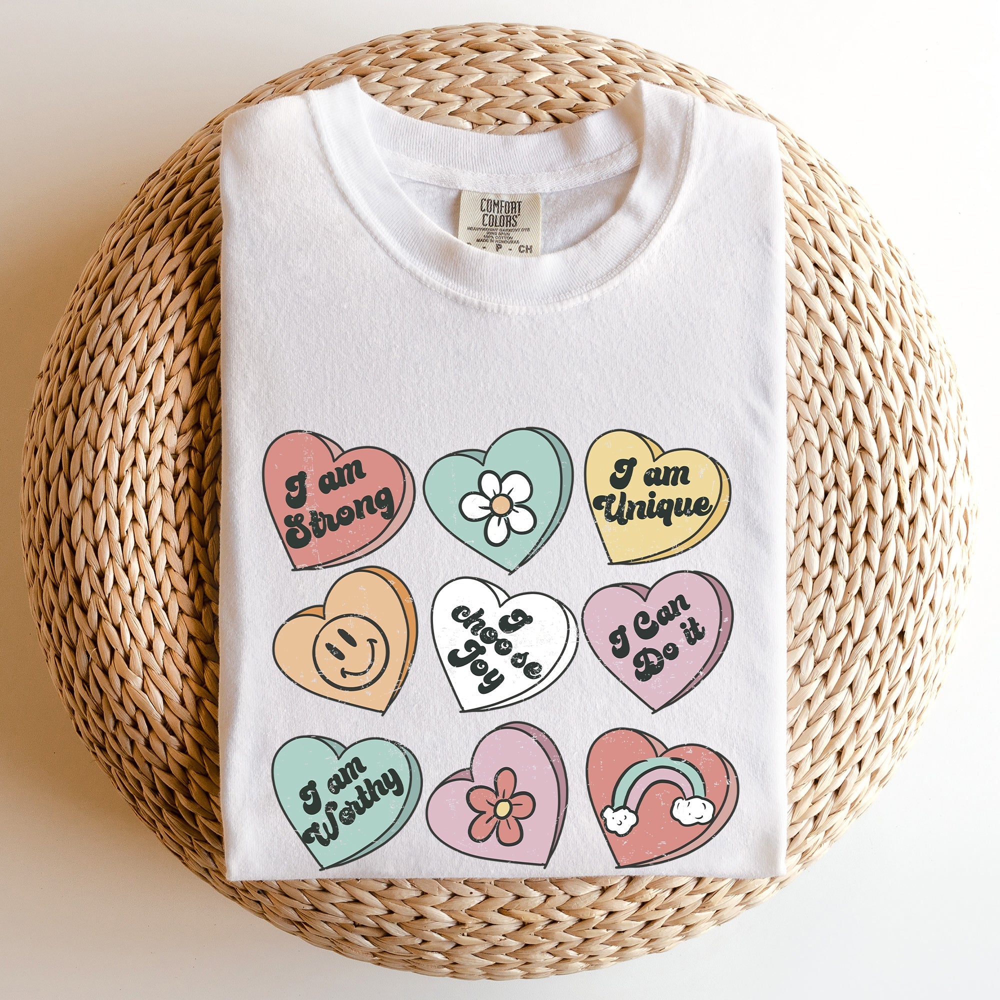 Valentine's Sweet Hearts Candy Vintage Inspired Romantic Graphics Concept Comfort Colors Tee