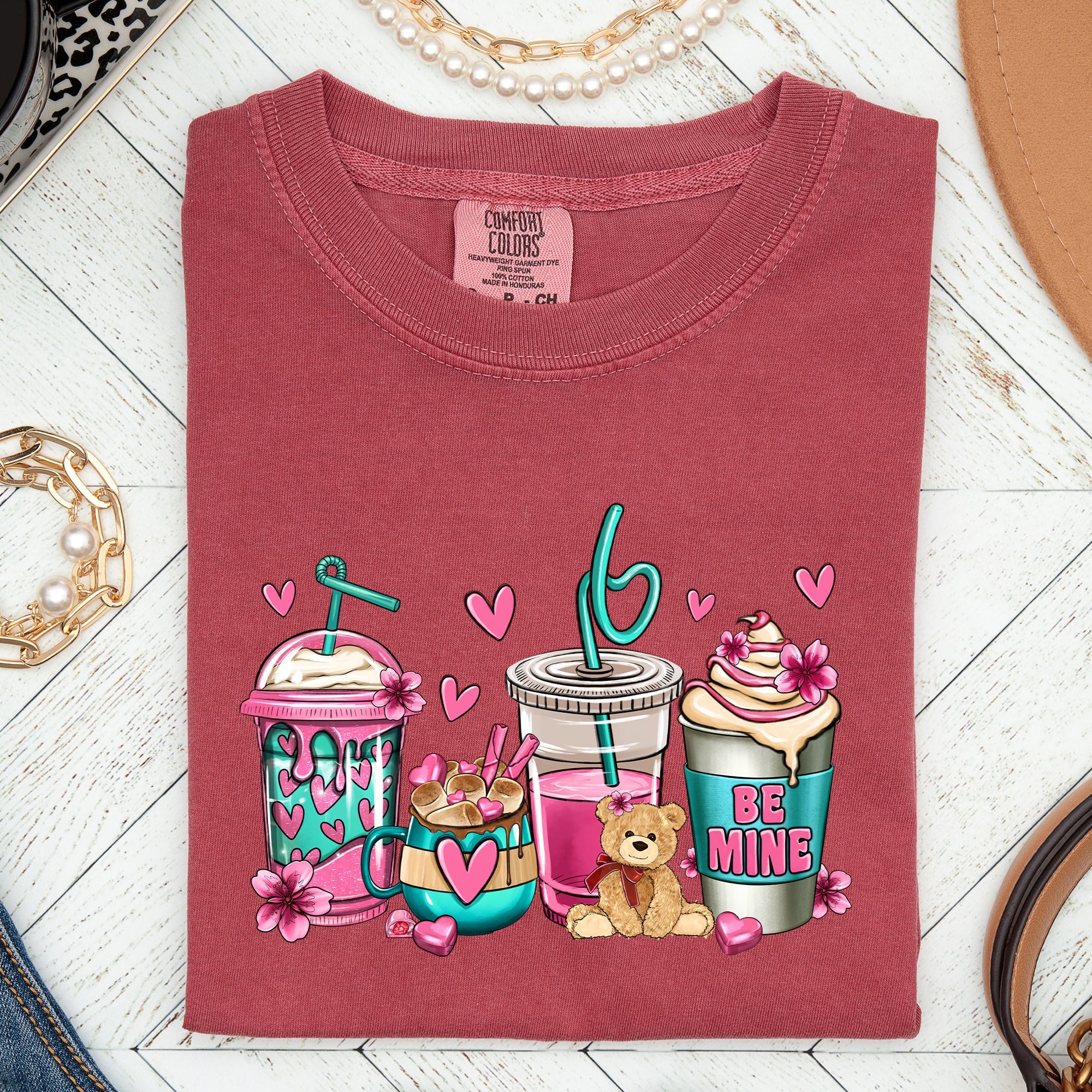 Valentine's Coffee Lover Vintage Script Design Featuring Cozy Morning Brew Hearts Comfort Colors Tee